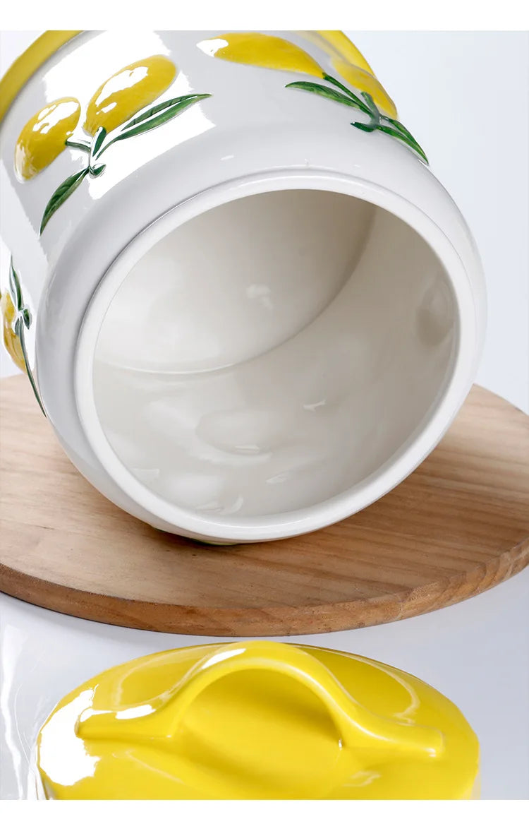 "Amalfi Coast" Embossed Lemon Ceramic Airtight Storage Canister