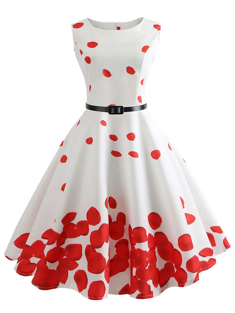 Floral Print Women Summer Dress Hepburn 50s 60s Retro Swing Vintage Dress A-Line Party Dresses With Belt jurken