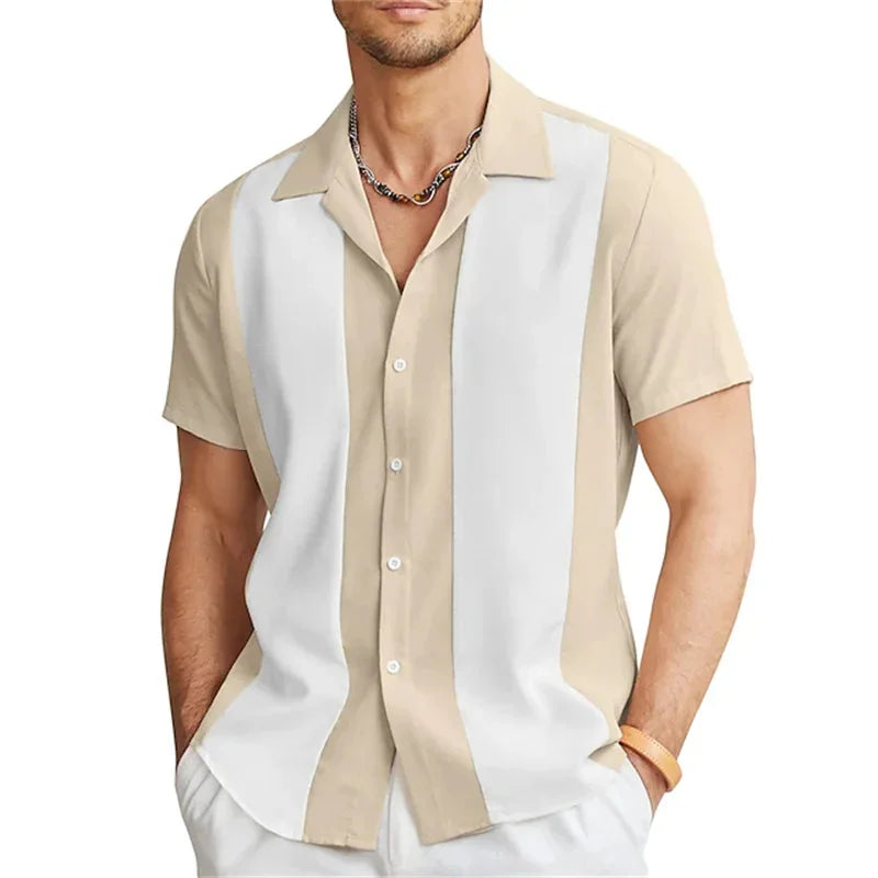 Men’s Short Sleeve Contrast Panel Button Front Shirt