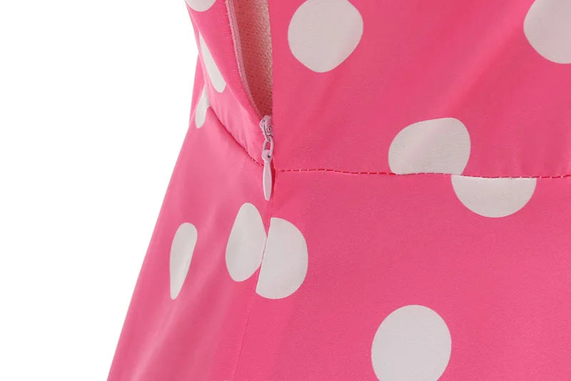 Vintage Polka Dot Pleated Summer Dress Women 1950s 60s Notched Collar Short Sleeve Belted Elegant Retro Clothing