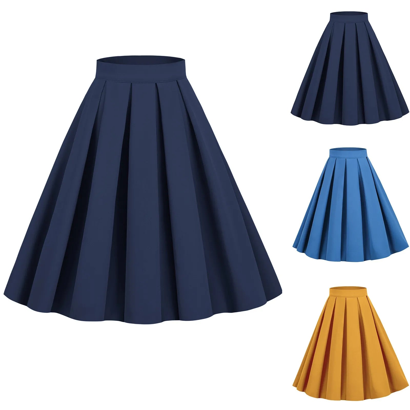 High Waist Pleated A Line Midi Skirt