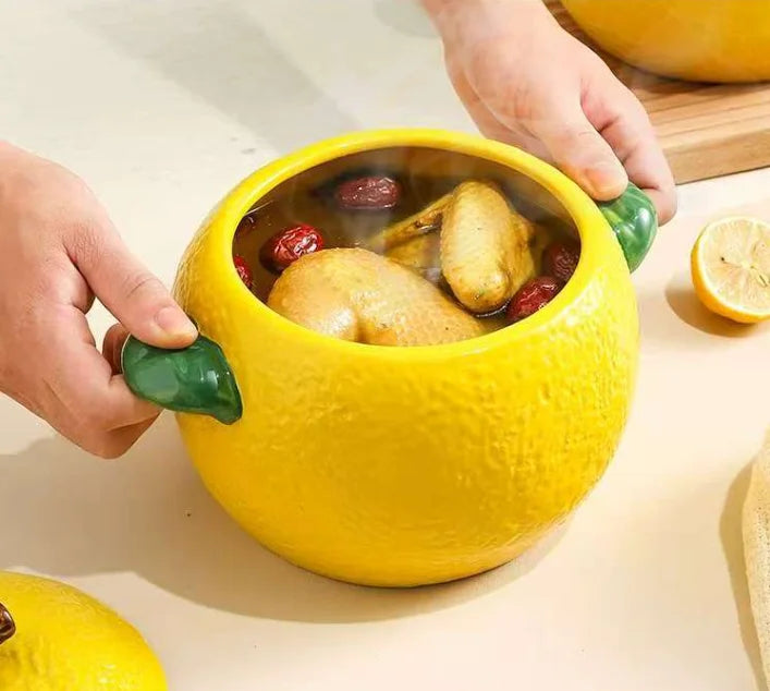 Amalfi Coast Embossed Lemon Soup Pot with Lid