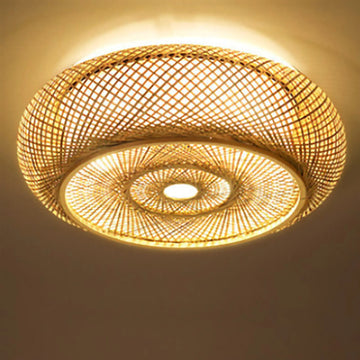 40CM Bamboo Wicker Rattan Ceiling Light Fixture - Asian Art Flush Mount Pendant Lamp
