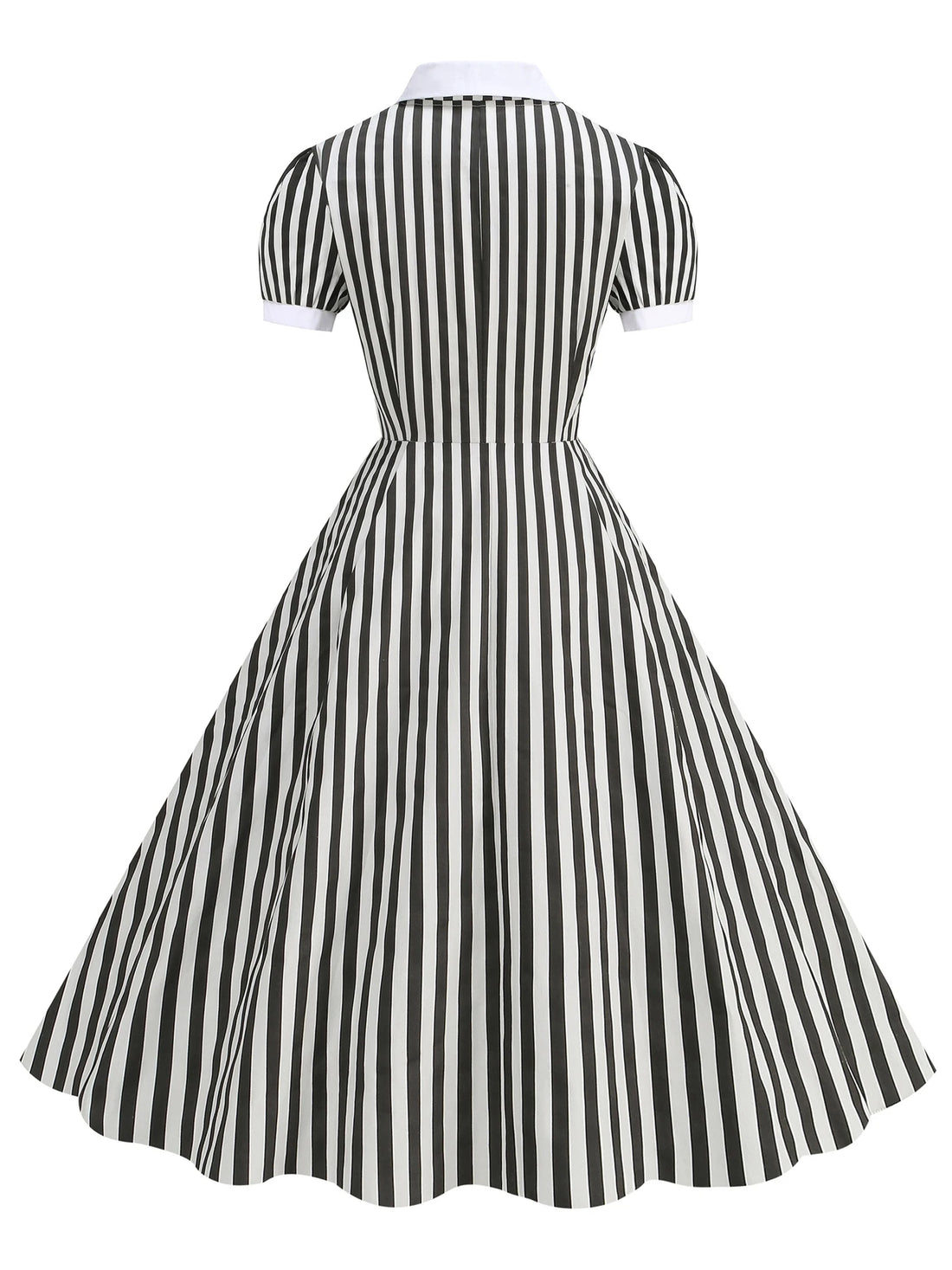 Vertical Stripe Collared Midi Dress with Button Front