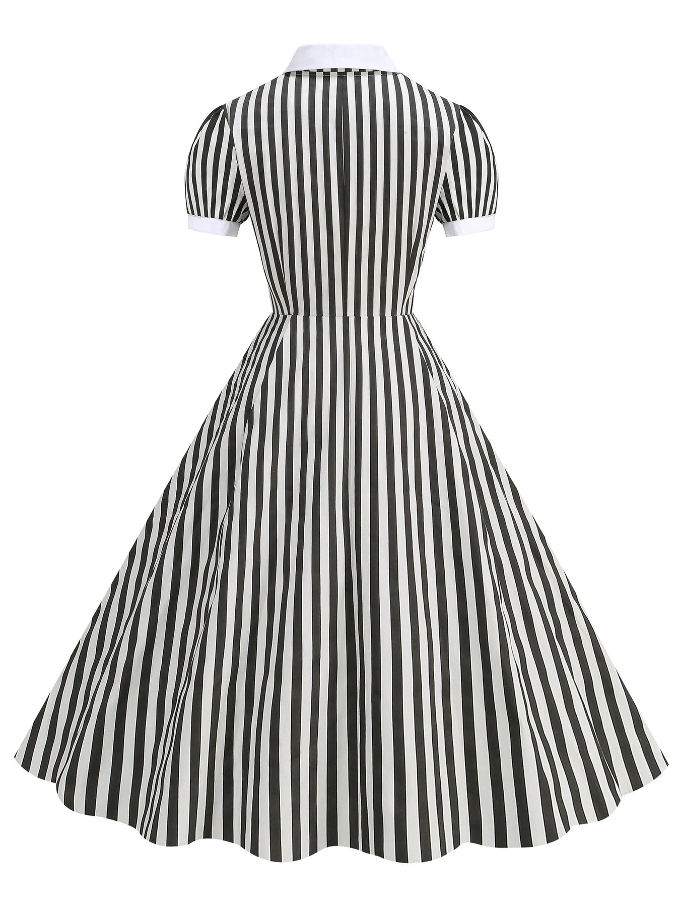 Vertical Stripe Collared Midi Dress with Button Front