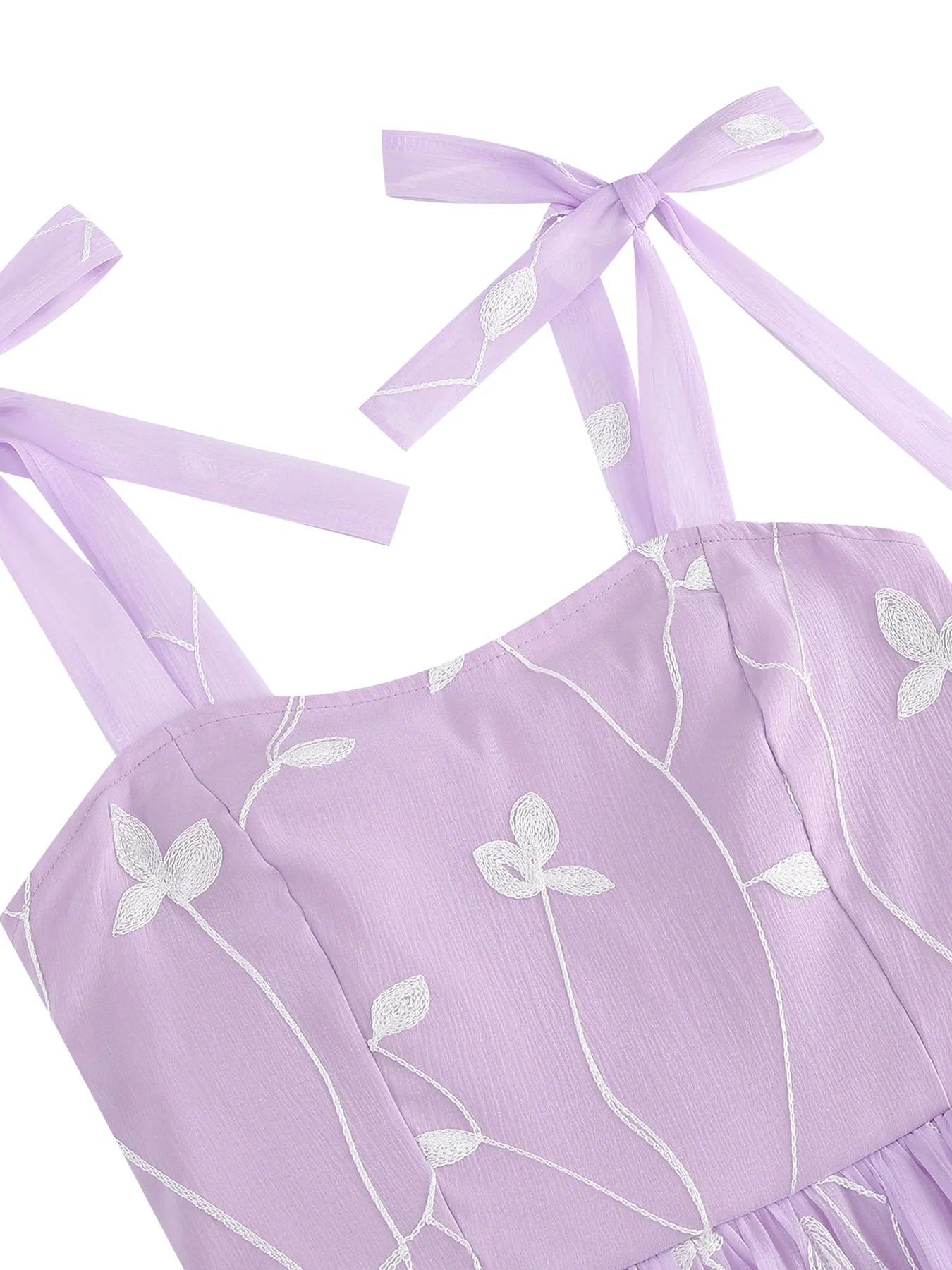 Embroidered Tie Strap Tulle Dress