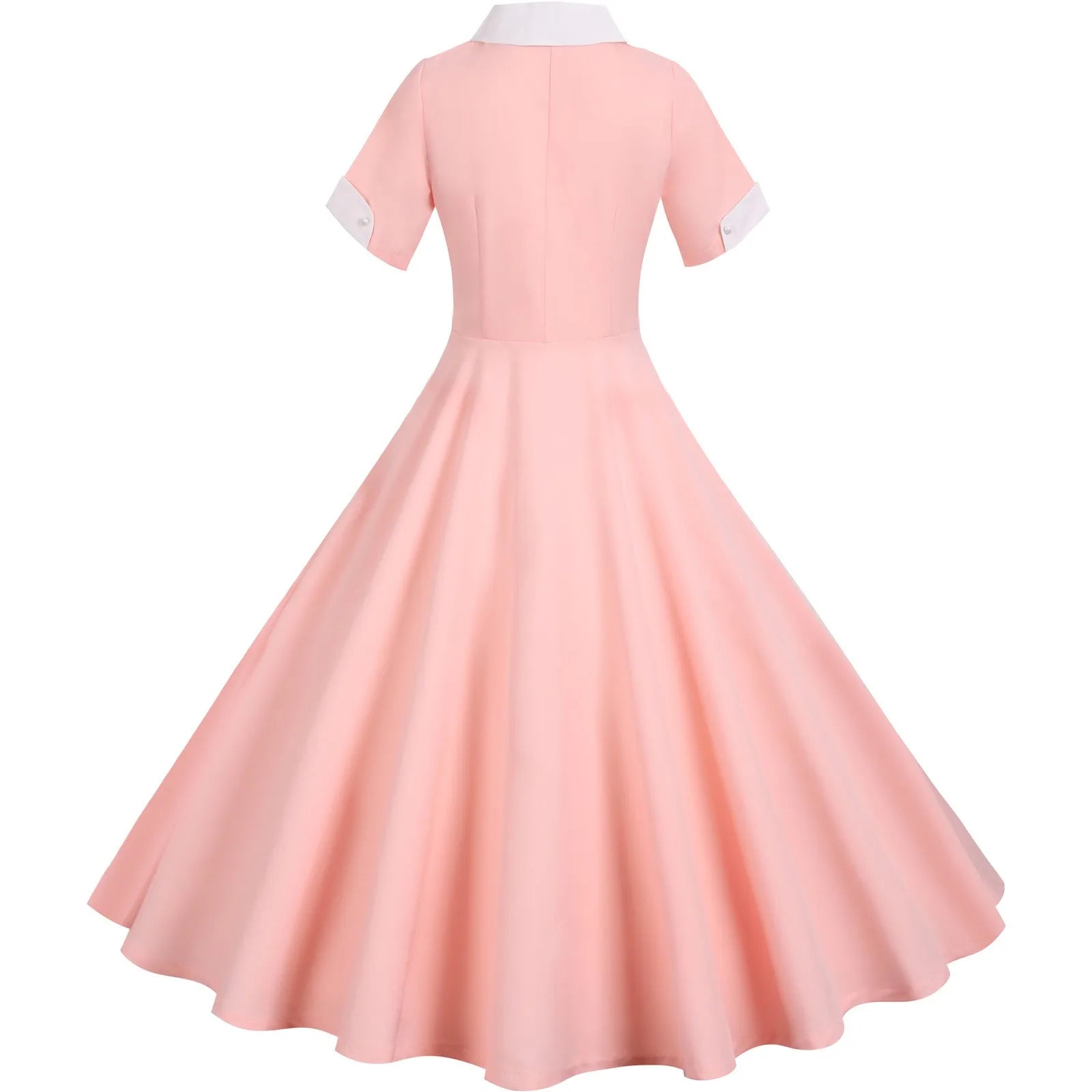 Contrast Collar Button Front Midi Dress
