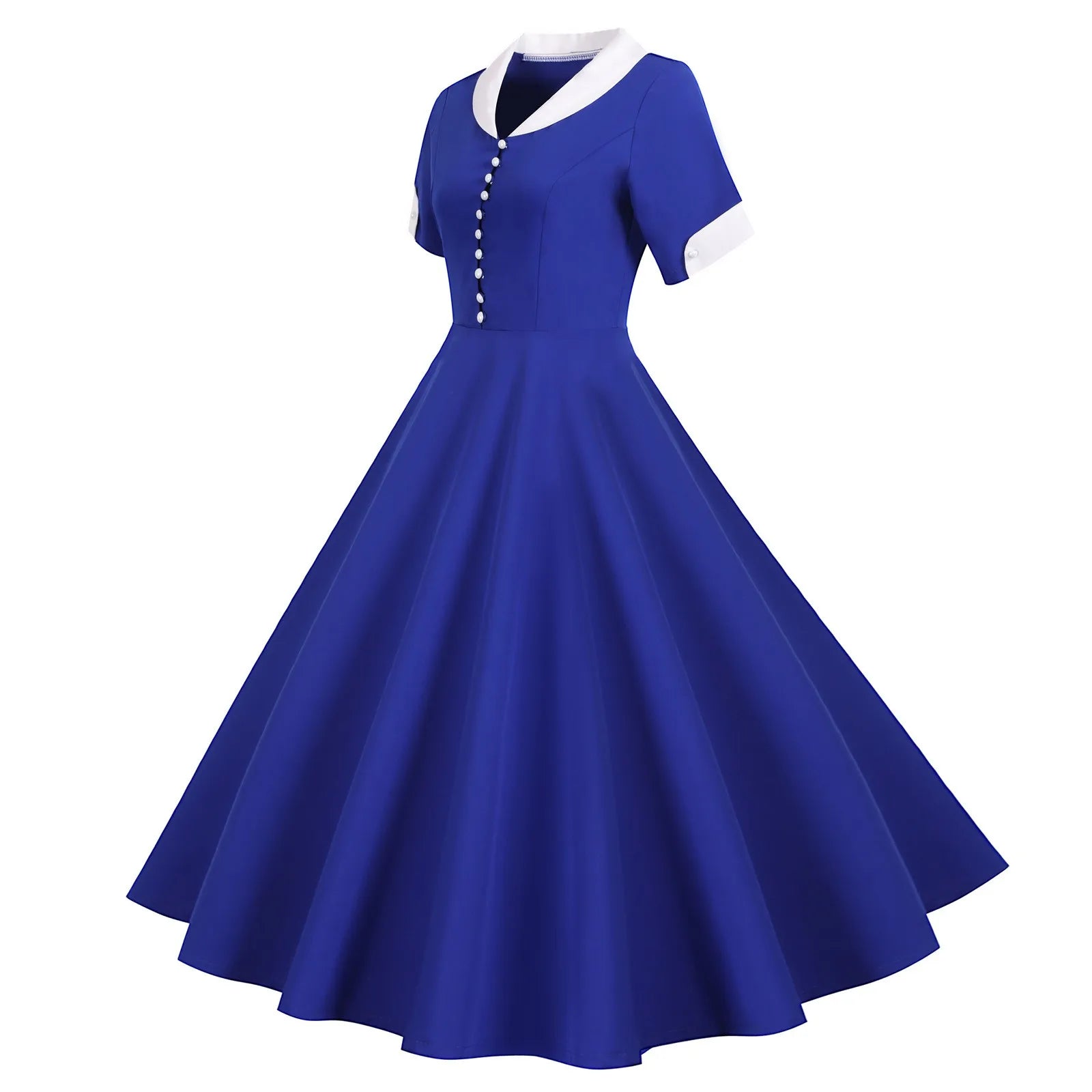 Contrast Collar Button Front Midi Dress