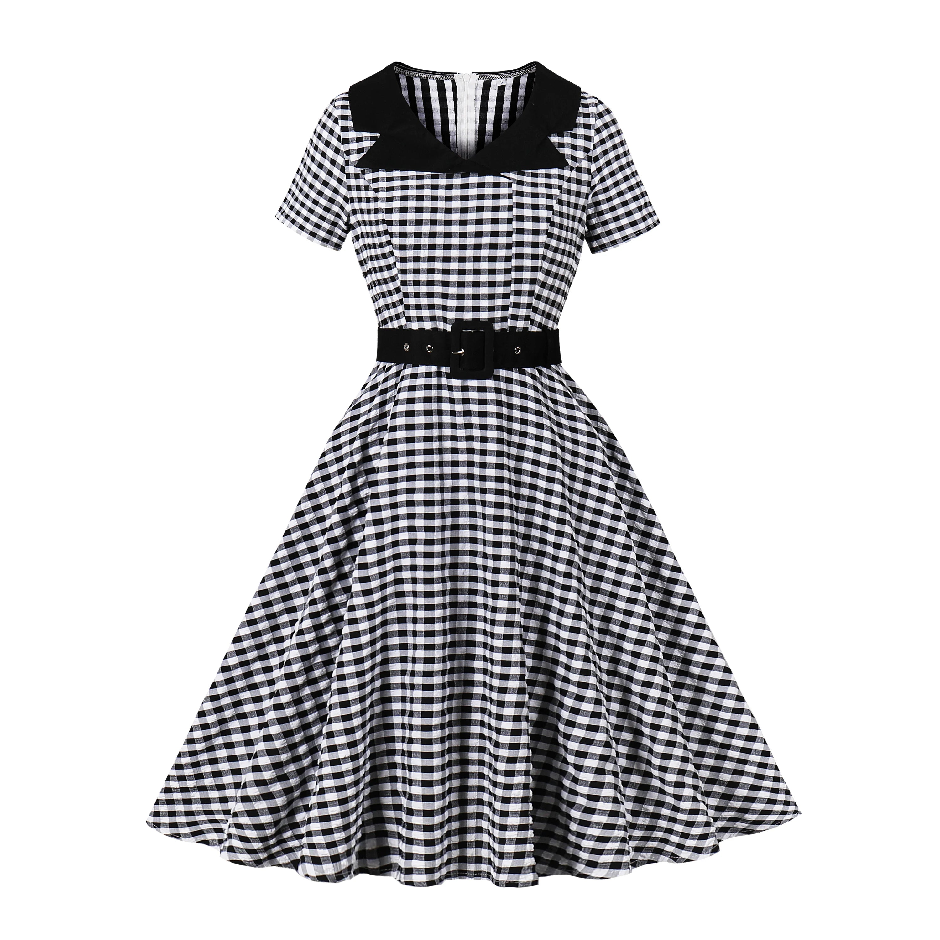 Gingham Collared Belted Midi Dress