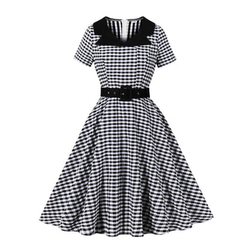 Gingham Collared Belted Midi Dress