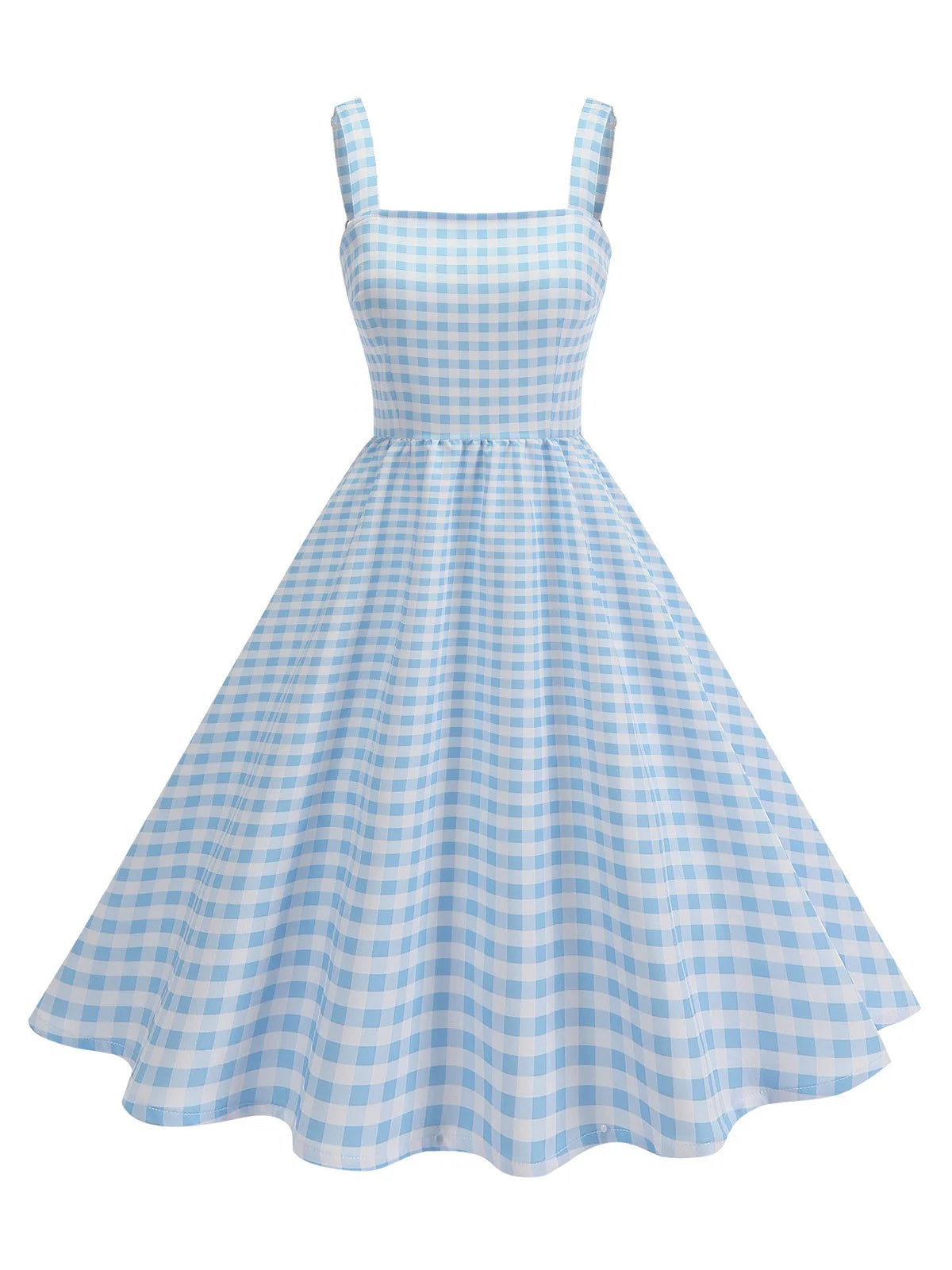 Gingham Square Neck Fit & Flare Dress