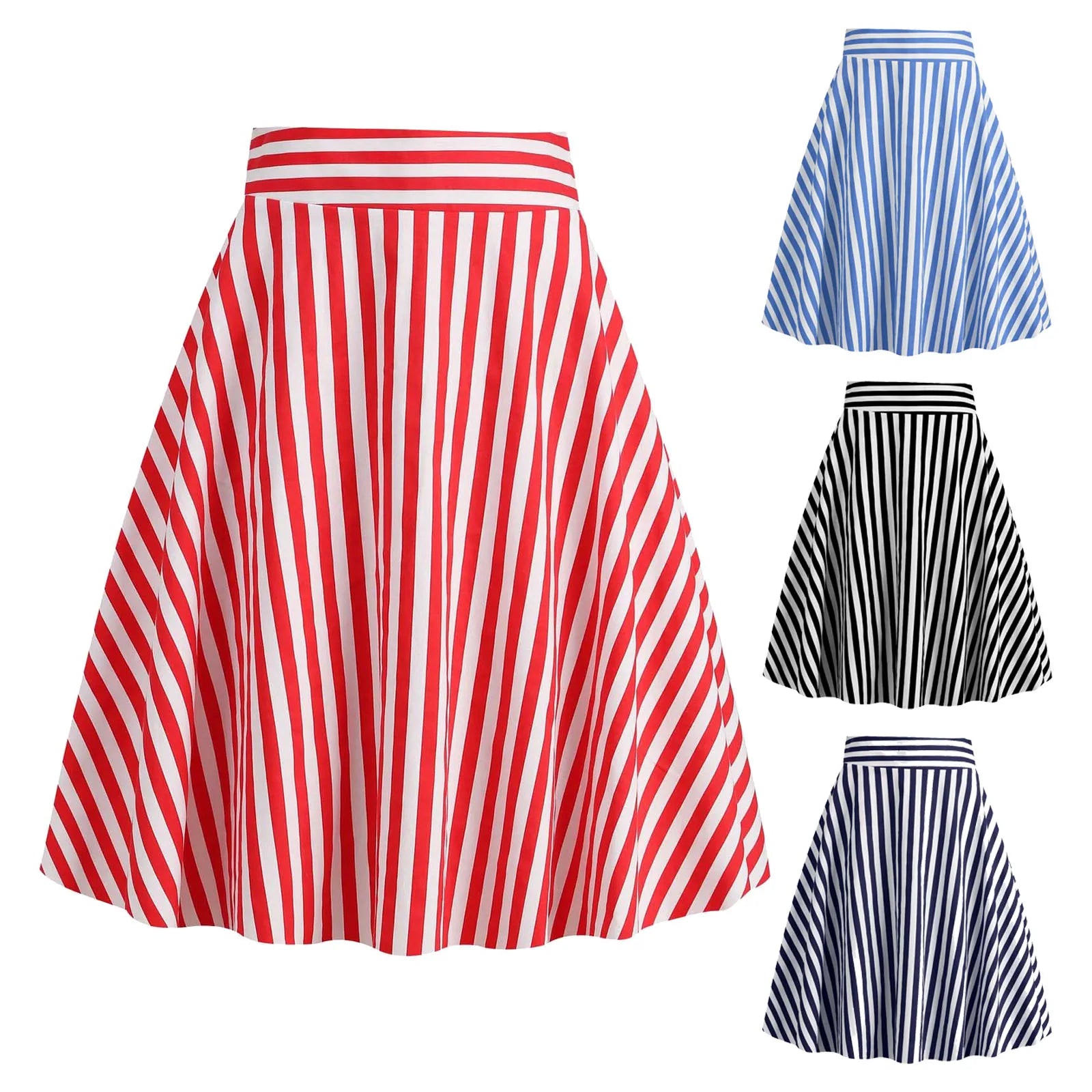 High Waist Vertical Stripe A Line Midi Skirt
