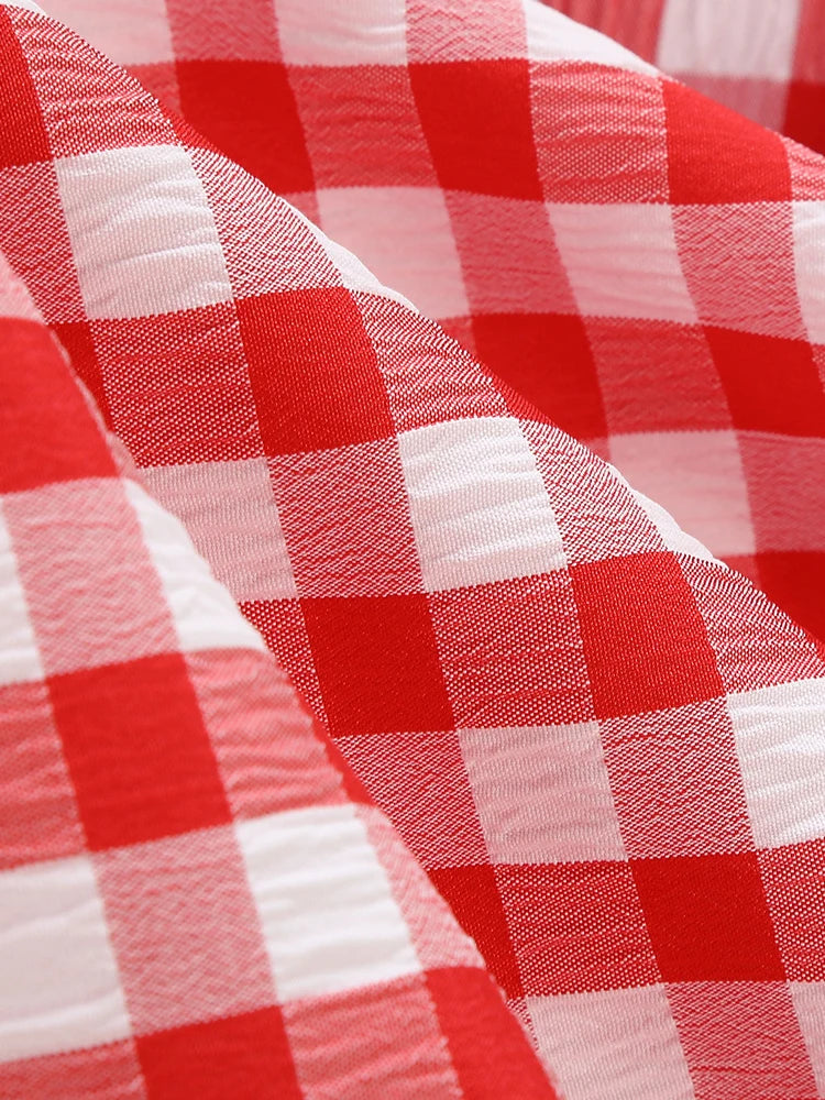 Gingham Halter Full Skirt Dress