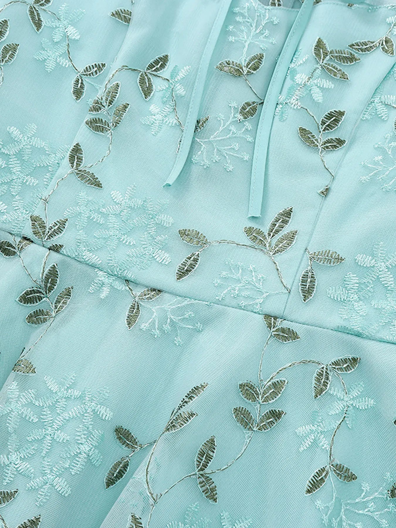 Embroidered Sheer Overlay Midi Dress with Tie Neck