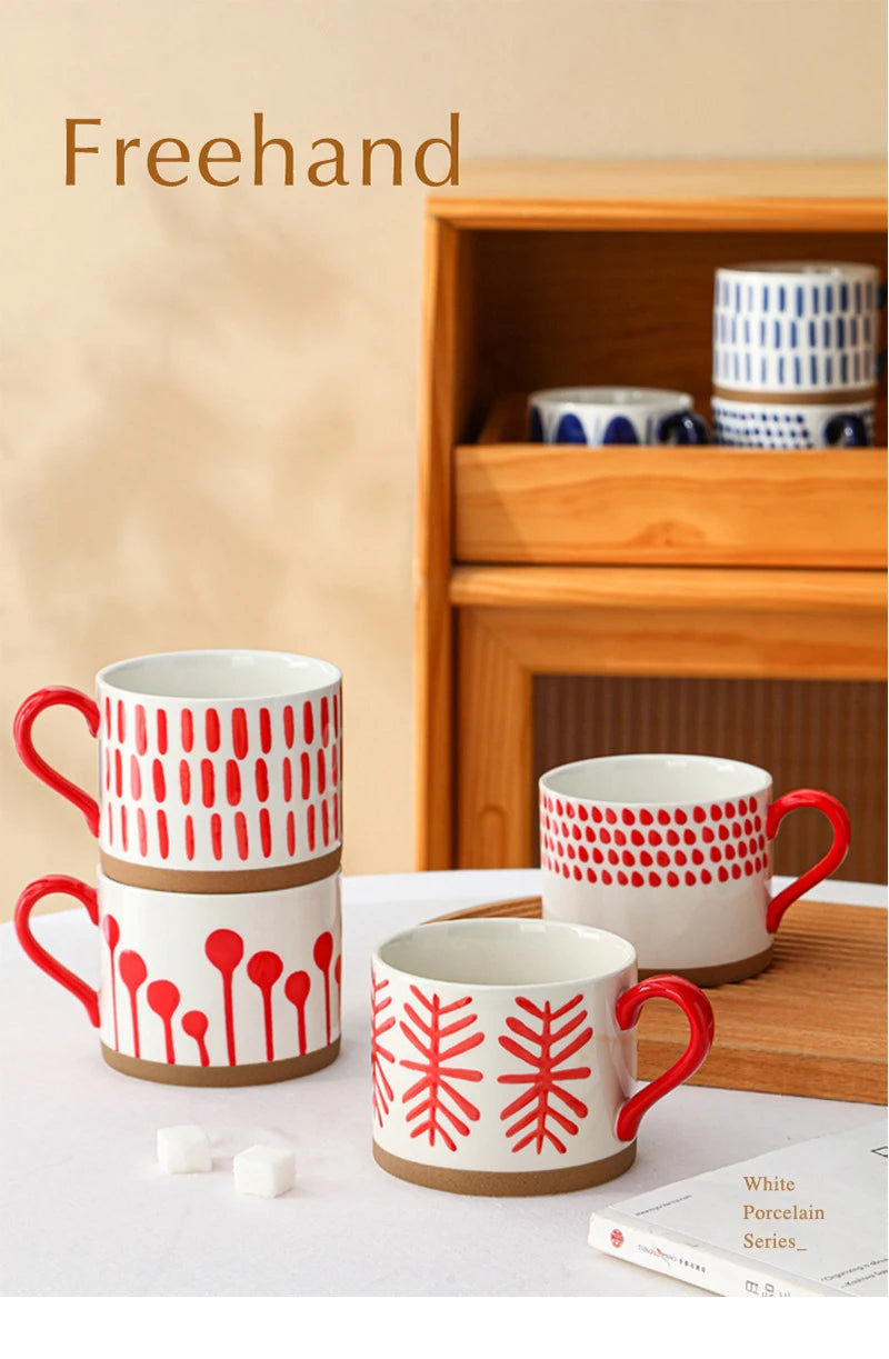 Retro Boho Painted Pattern Porcelain Stacking Mug