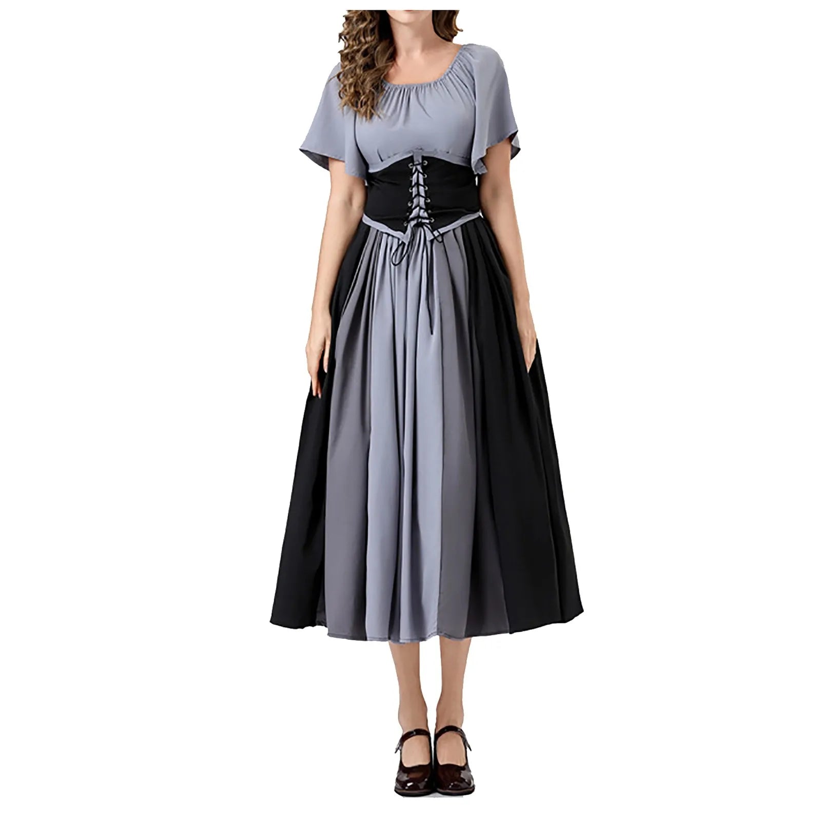 Off Shoulder Lace Up Panel Midi Dress