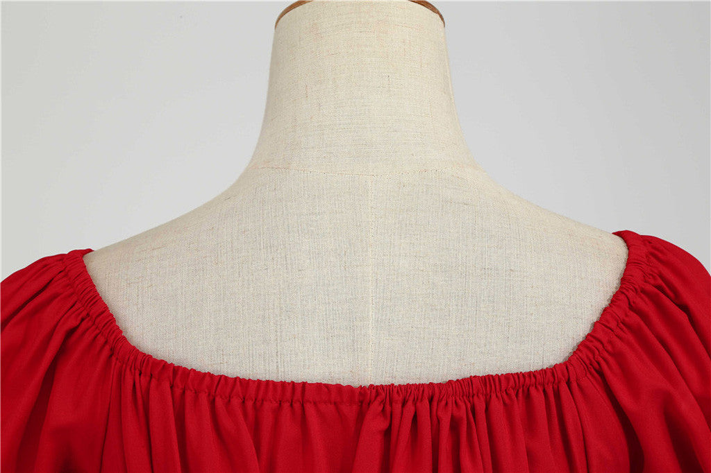 Puff Sleeve Square Neck Fit and Flare Midi Dress
