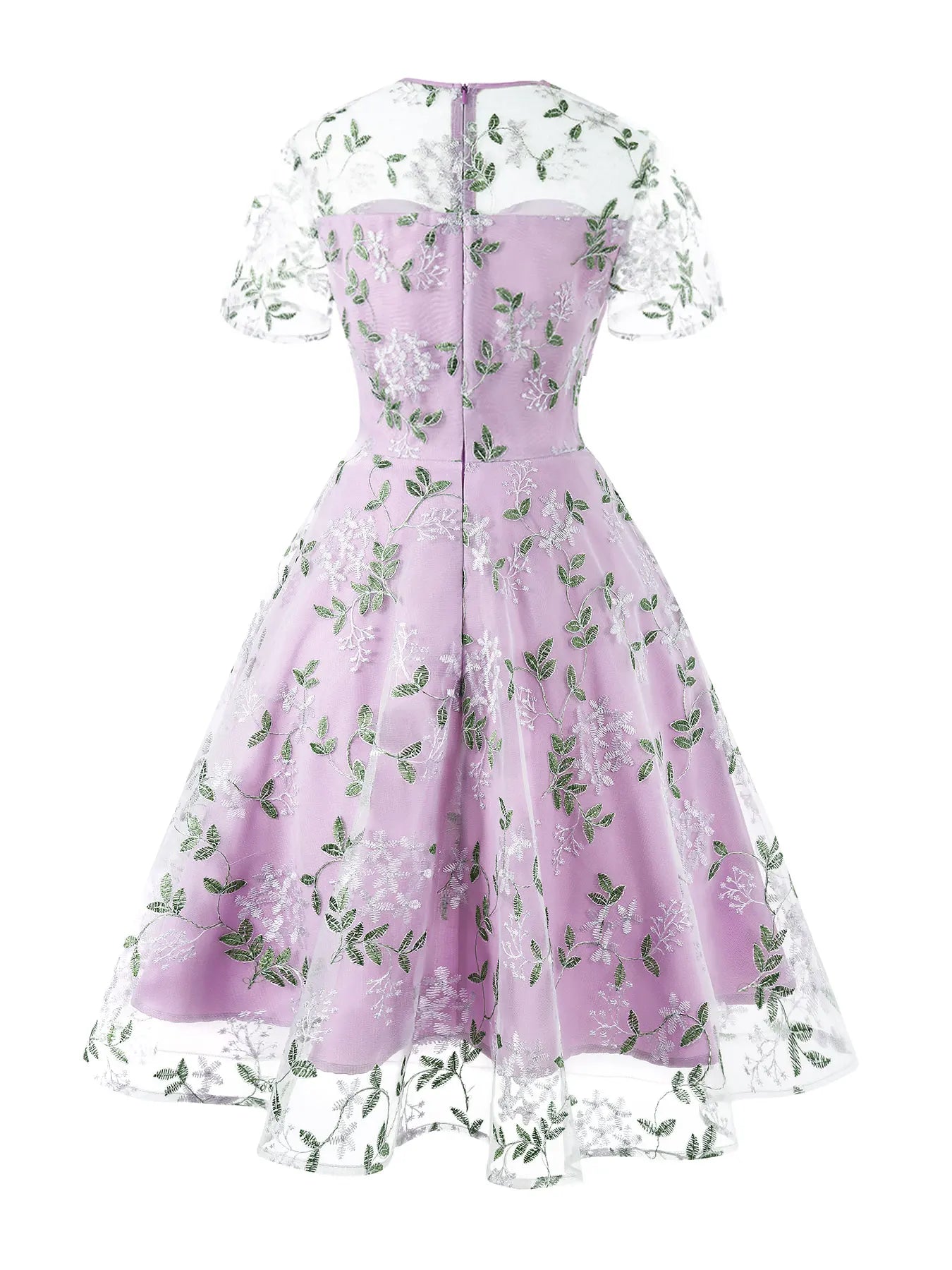 Embroidered Sheer Overlay Midi Dress with Tie Neck
