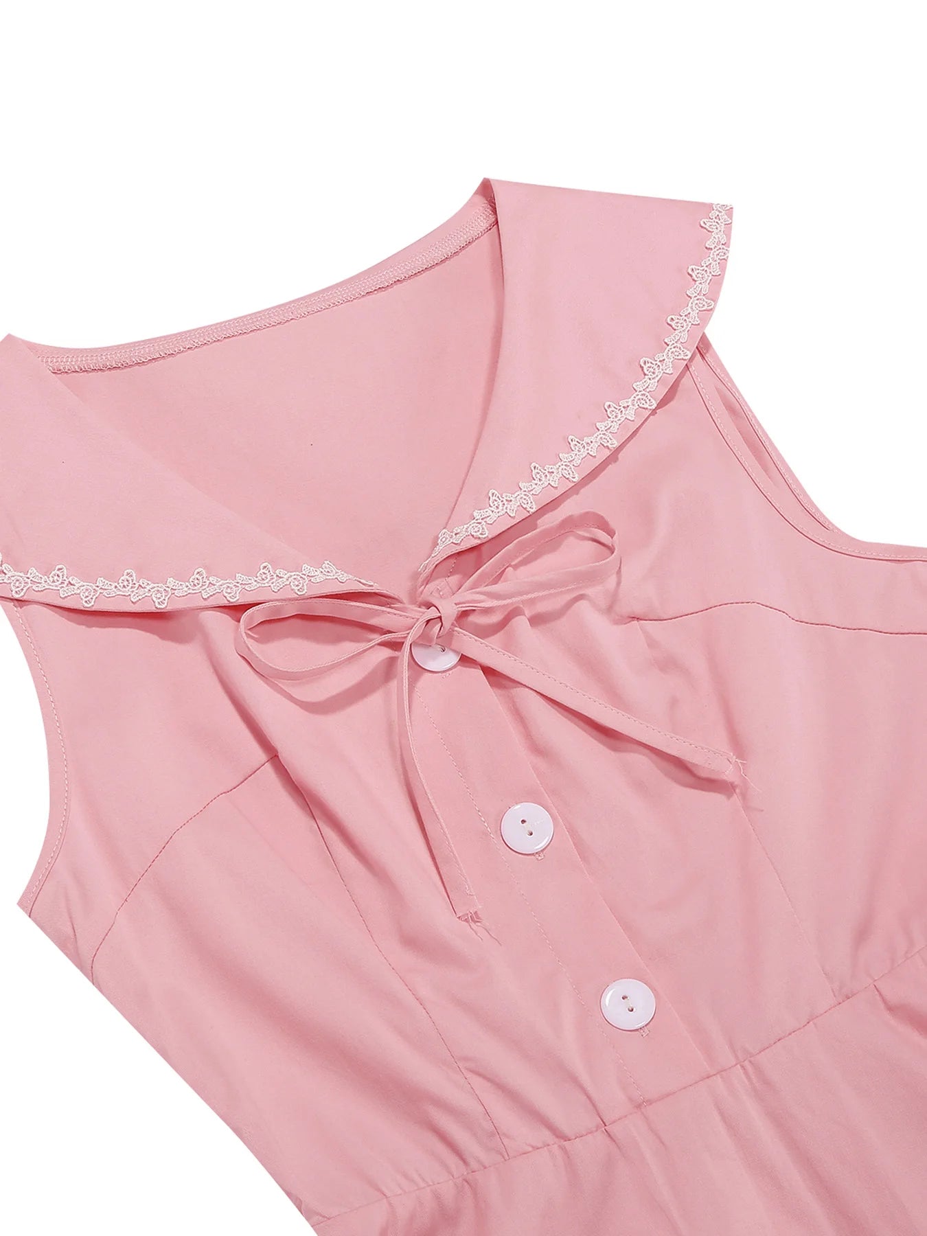 Sailor Collar Sleeveless Midi Dress with Button Front