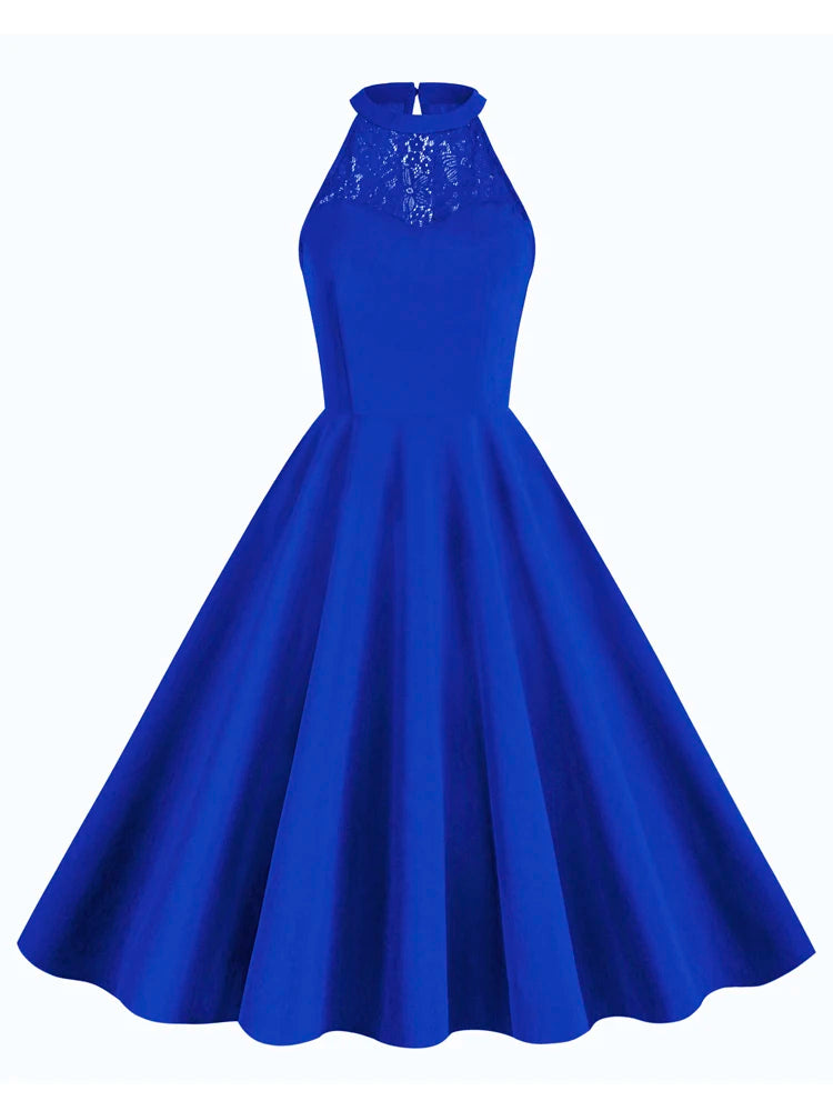 Lace Yoke Halter Fit & Flare Dress