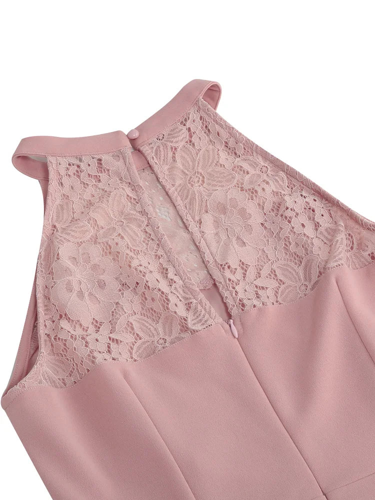 Lace Yoke Halter Fit & Flare Dress