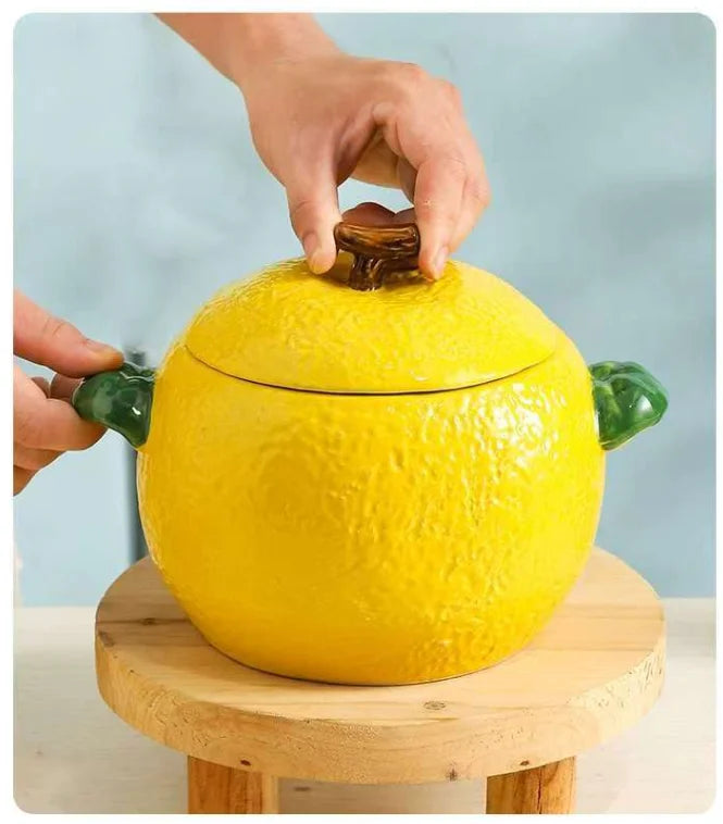 Amalfi Coast Embossed Lemon Soup Pot with Lid