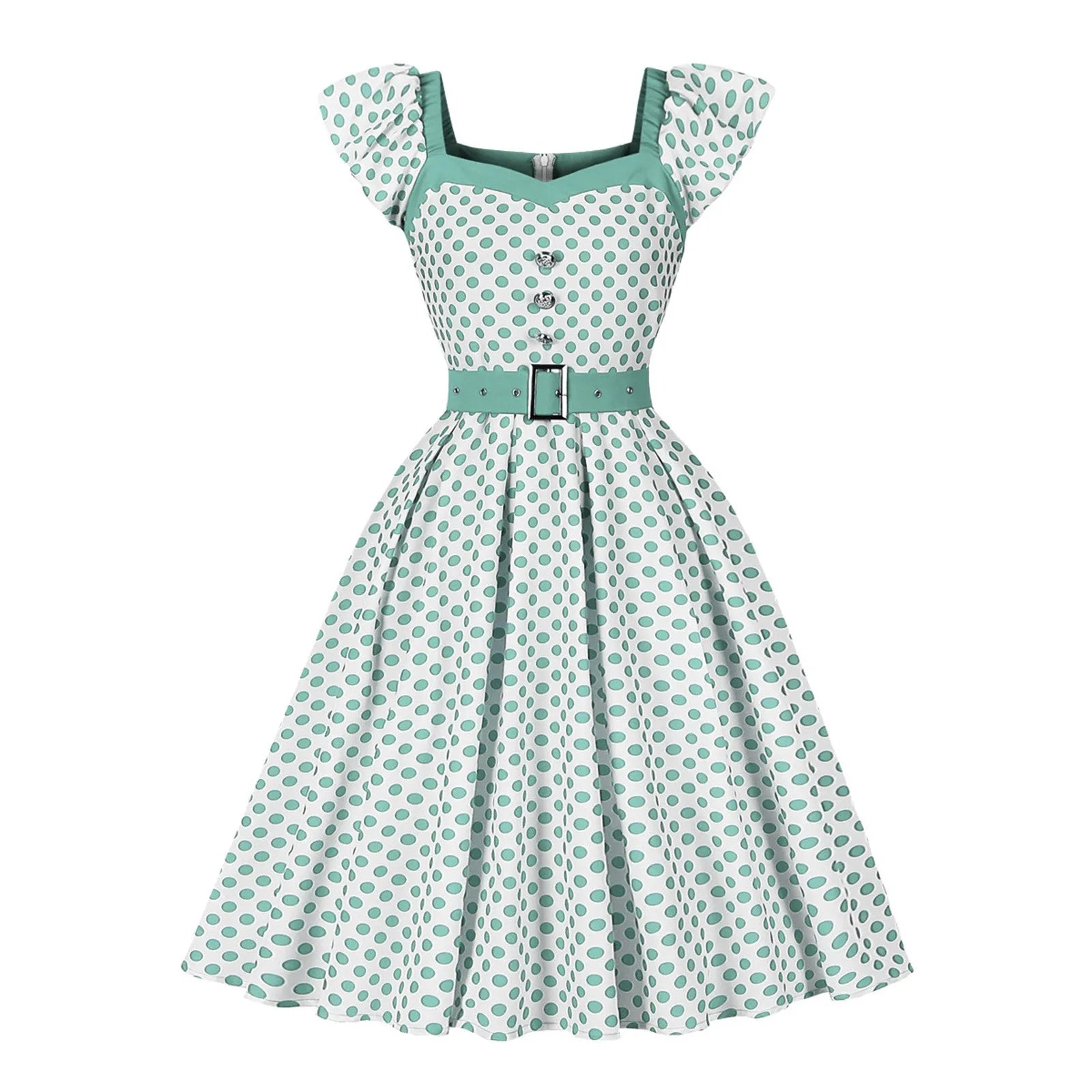 Vintage Dress Kawaii Vintage Swing A Line Casual Dress for Summer Polka Dot Print Patchwork Elegant Office Wear Holiday Dress