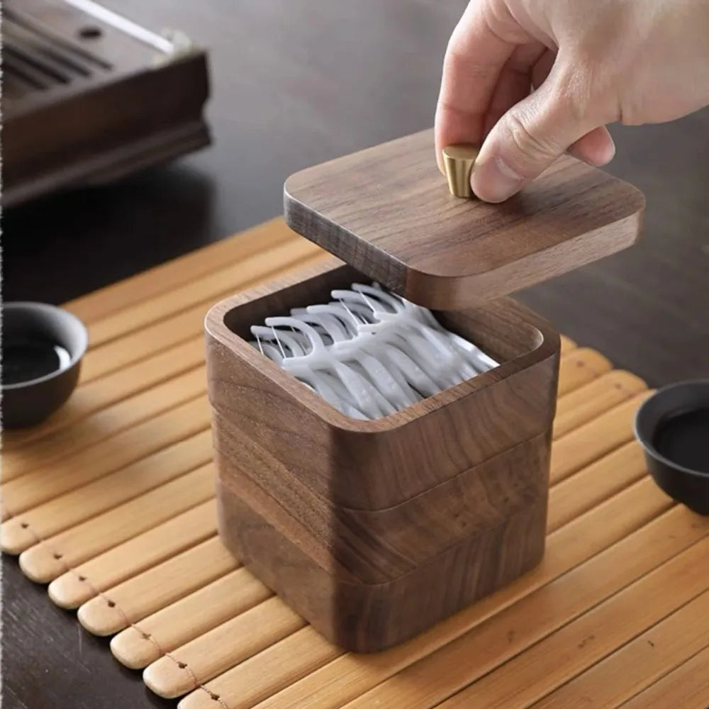 Heirloom Quality Black Walnut Dual Storage Toothpick & Floss Box