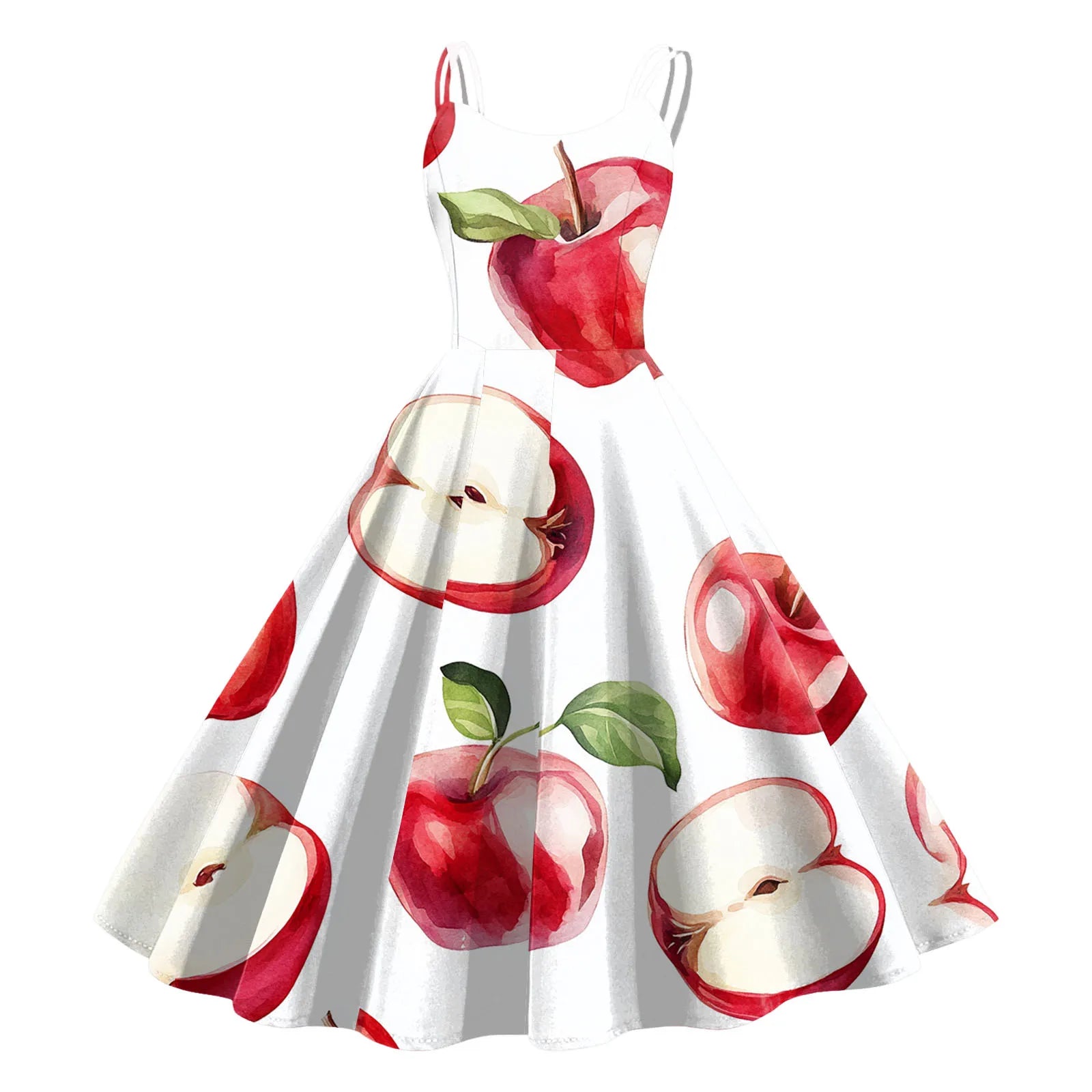 Sleeveless Fruit Print Fit and Flare Dress
