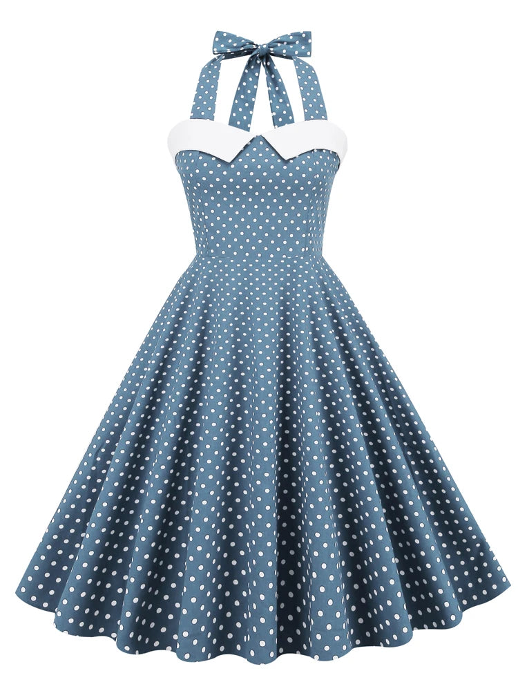 Halter Polka Dot Sweetheart Fit & Flare Dress