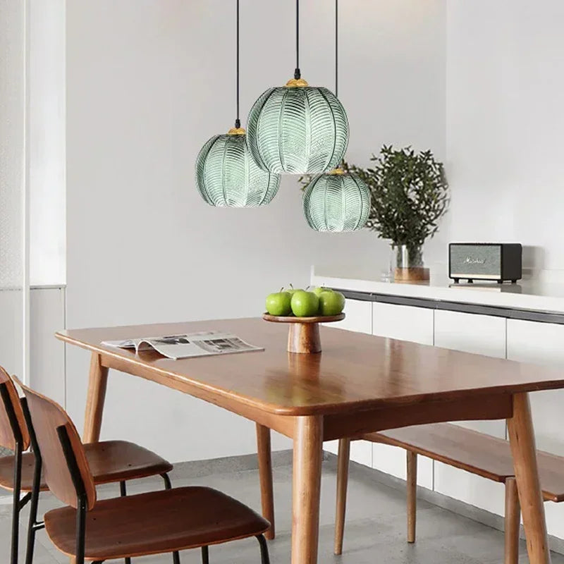 Mid-Century Botanical Dark Green Leaf Glass Pendant Lamp