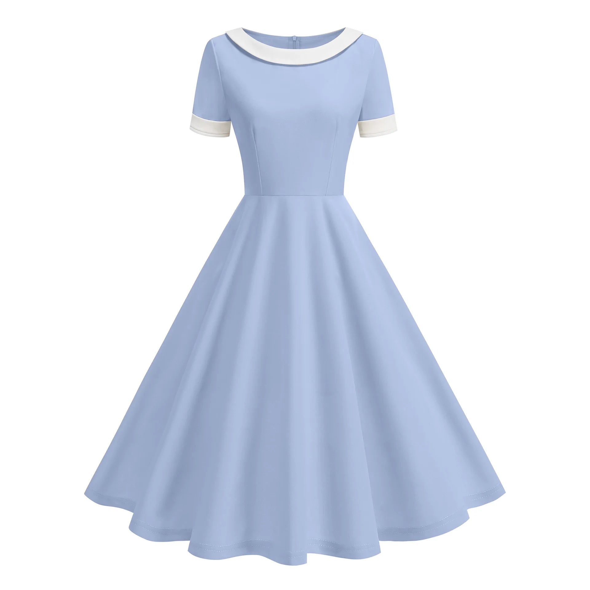 Contrast Collar Fit and Flare Midi Dress