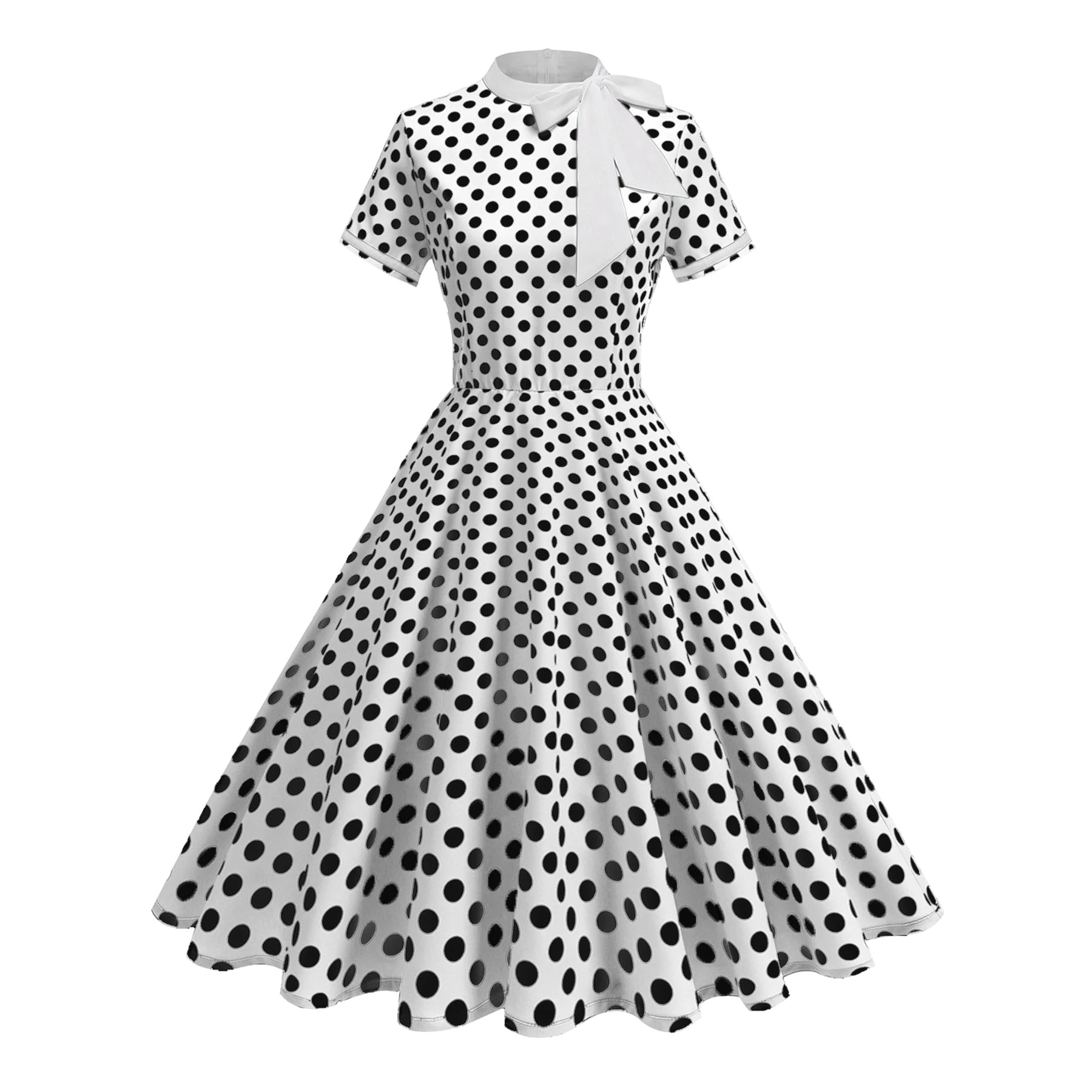 Polka Dot Tie-Neck Fit & Flare Dress