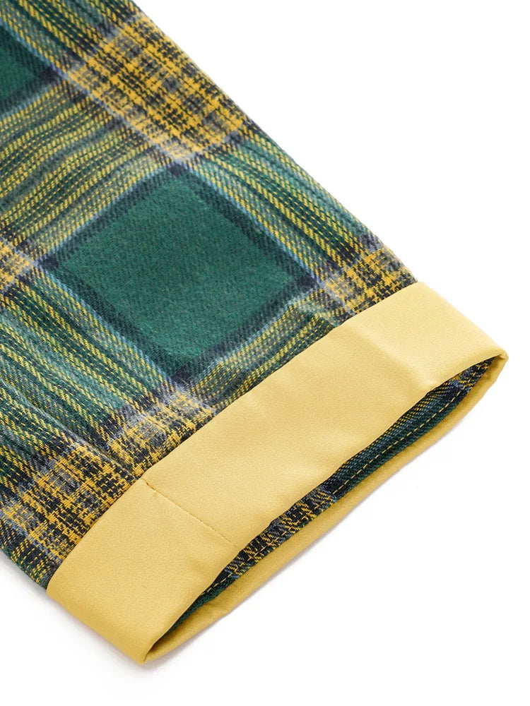 Plaid Neck Tie Contrast Trim Fit & Flare Dress