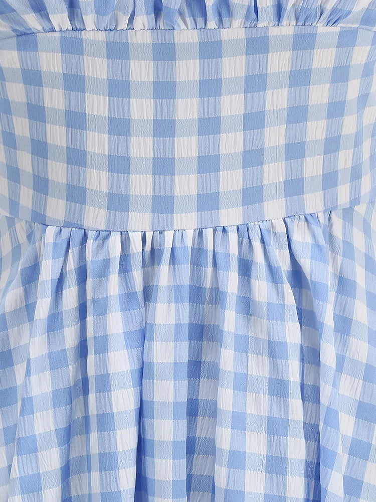 Gingham Square Neck Fit & Flare Dress