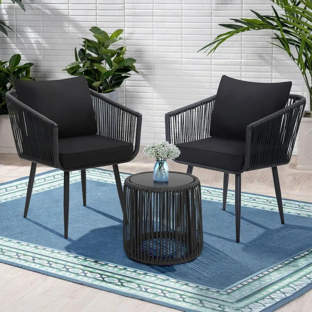 Mid-Century Woven Lounge Chair & Table Set