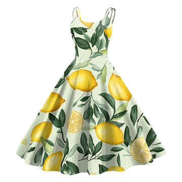 Fruit Print Spaghetti Strap Midi Dress