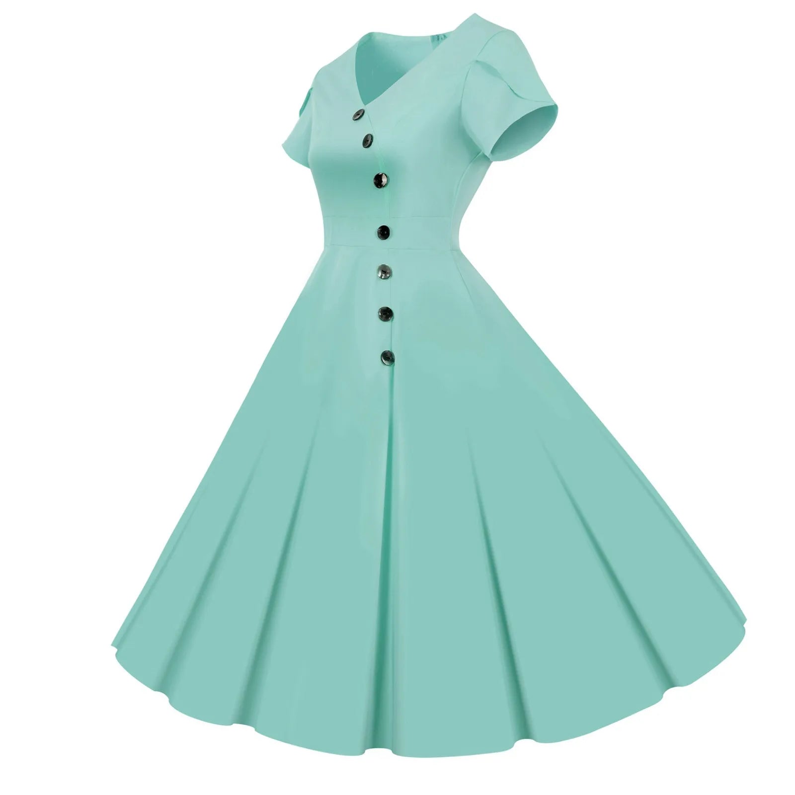 V-Neck Asymmetrical Button Midi Dress