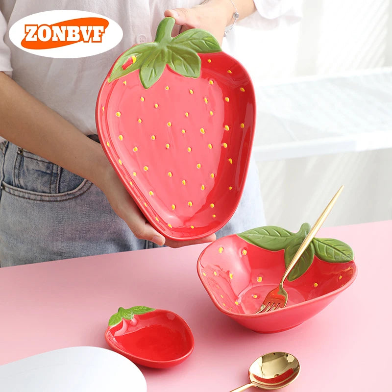 Retro Strawberry Fields Ceramic Dessert & Dipping Dish