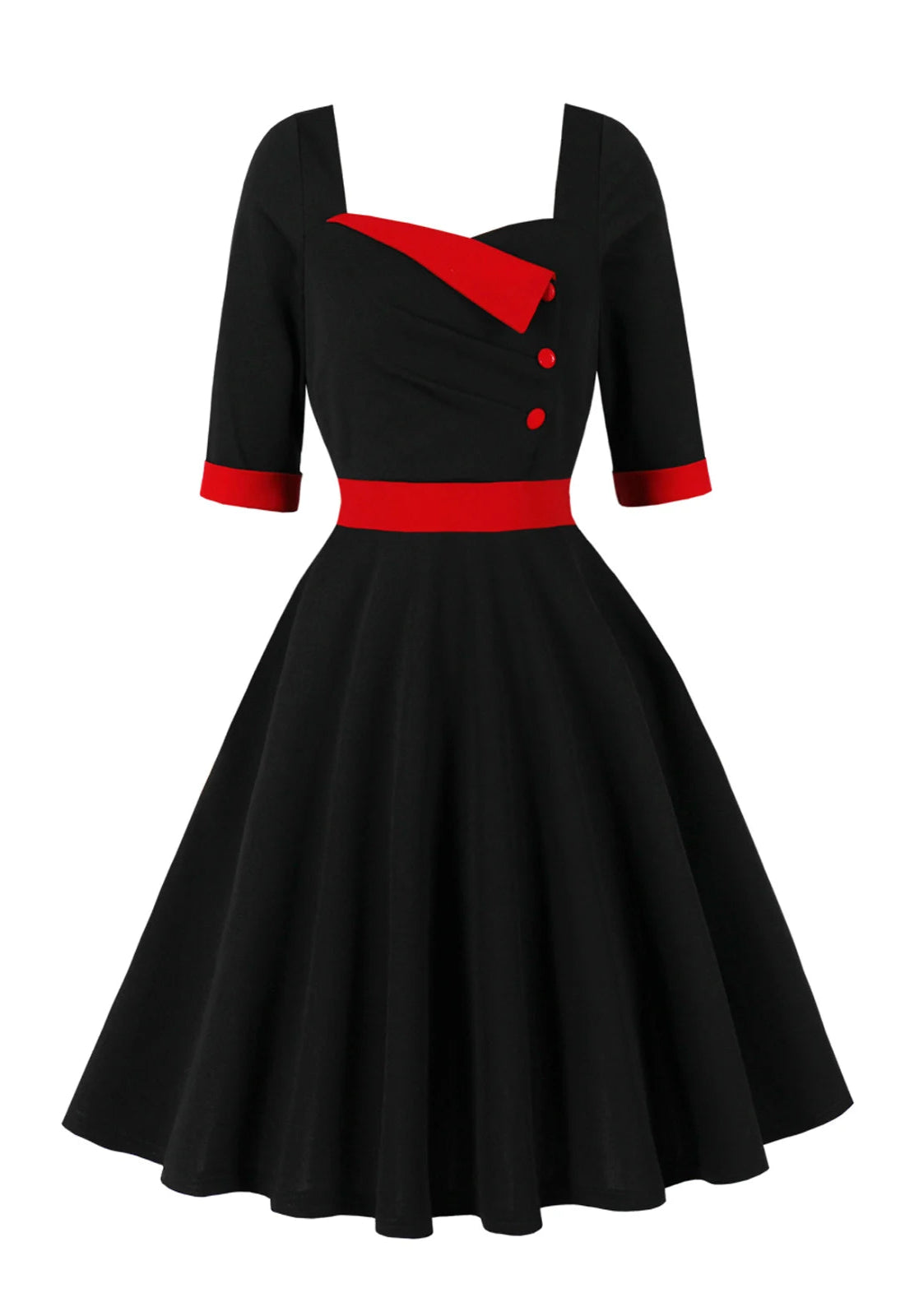 Contrast Lapel Button Detail Fit & Flare Dress