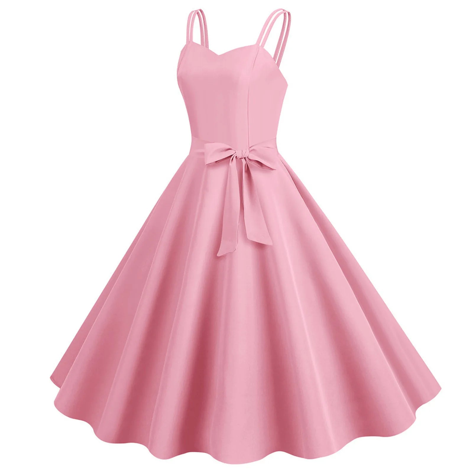 Sweetheart Neck Strappy Midi Dress with Waist Tie