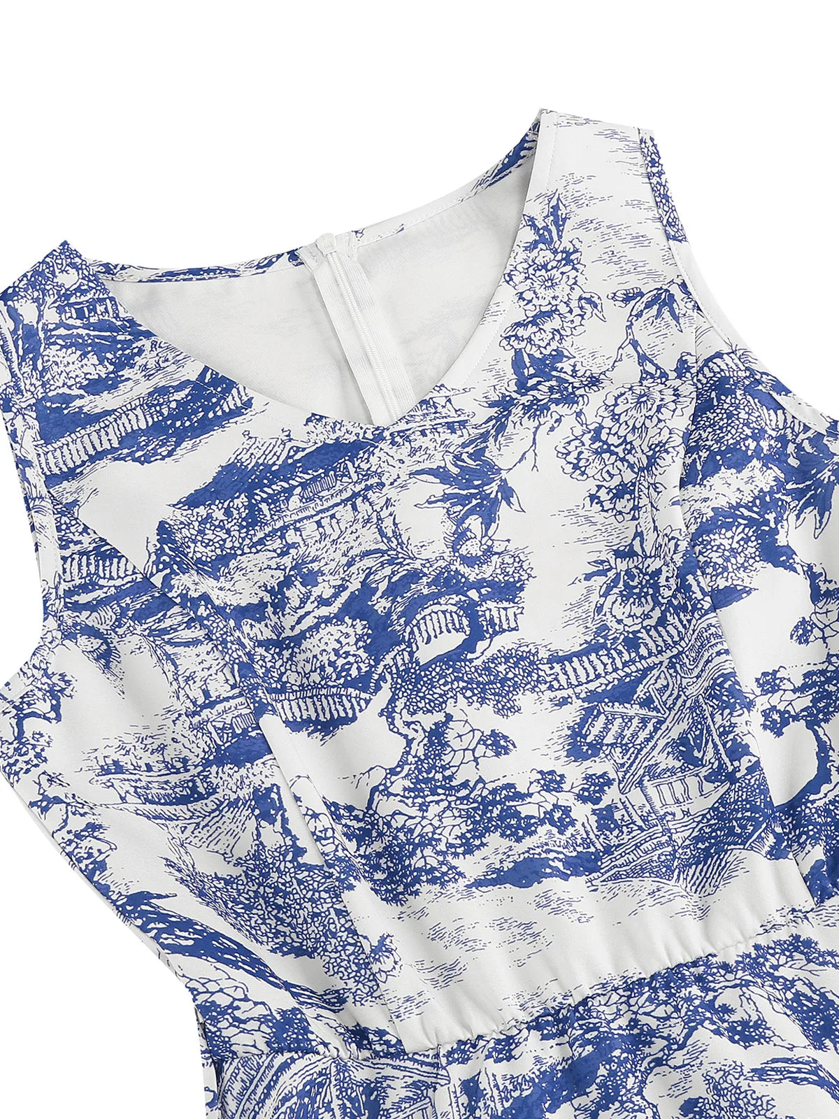Scenic Print Belted Fit & Flare Dress