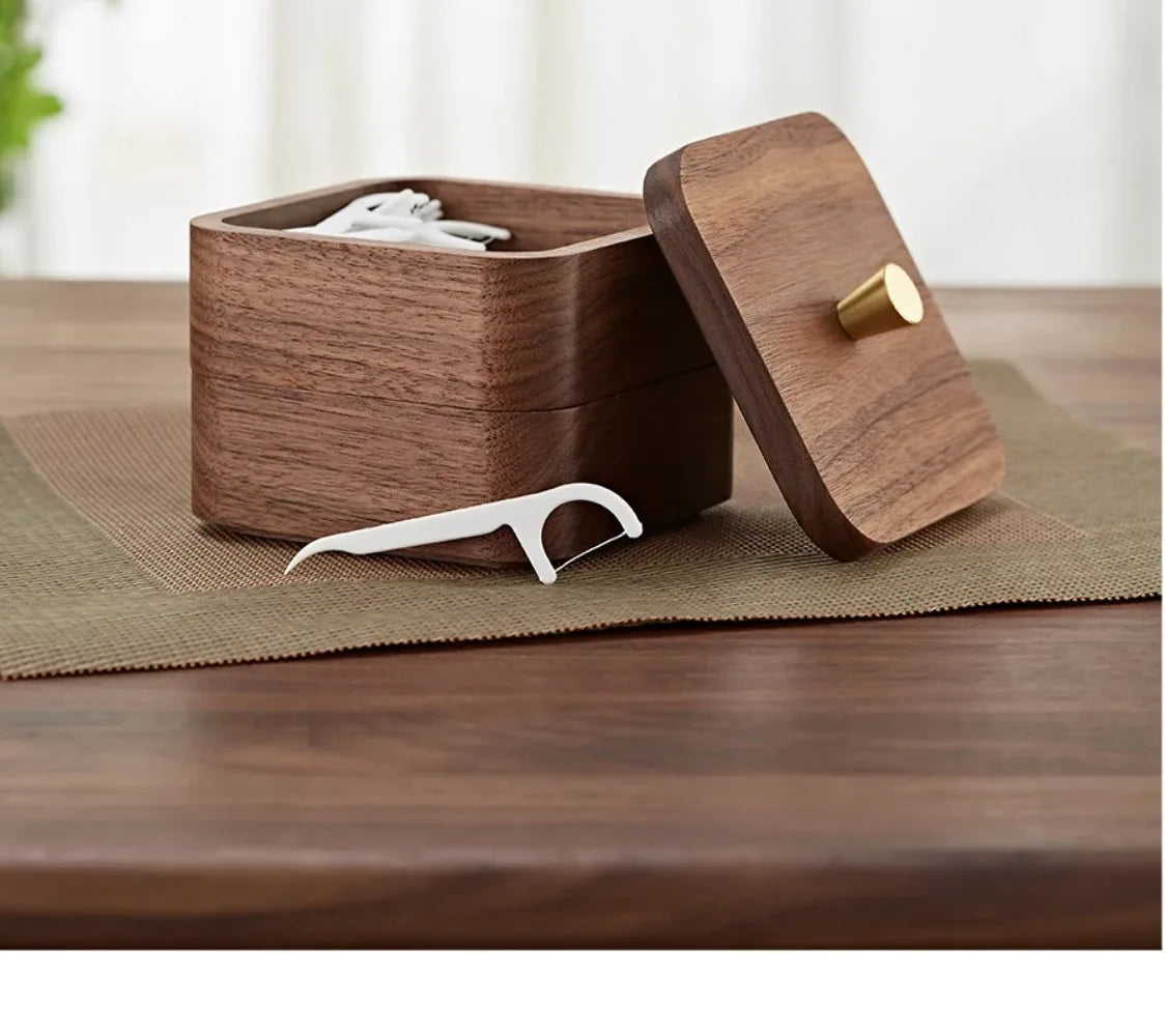 Heirloom Quality Black Walnut Dual Storage Toothpick & Floss Box