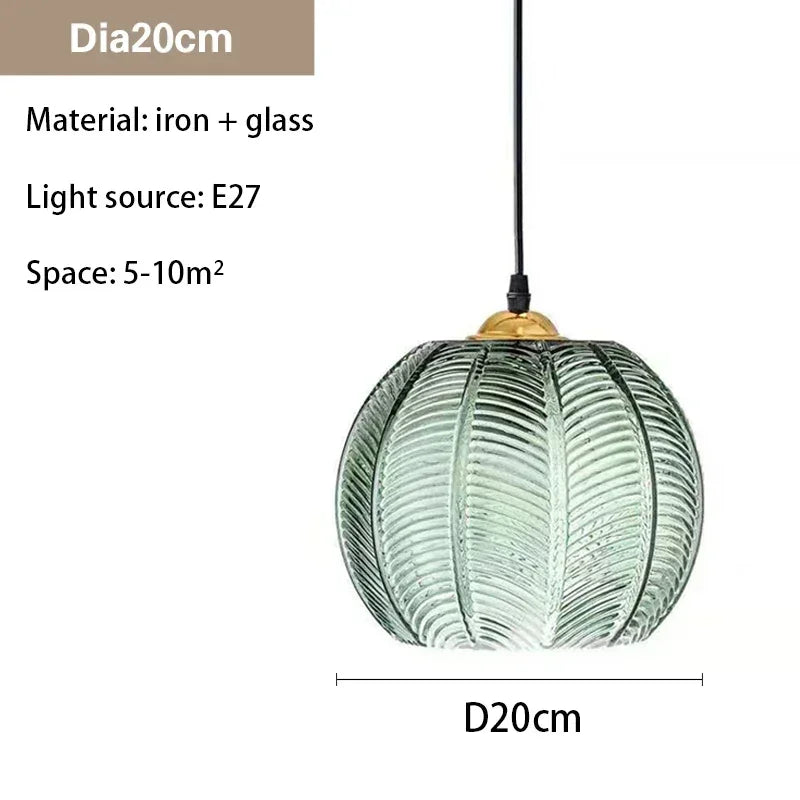 Mid-Century Botanical Dark Green Leaf Glass Pendant Lamp