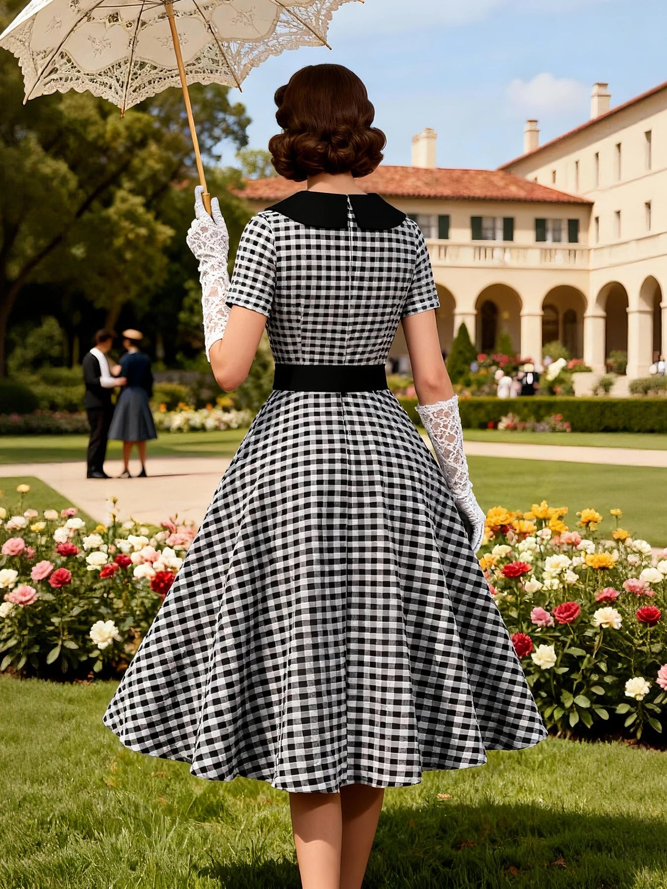 Gingham Collared Belted Midi Dress