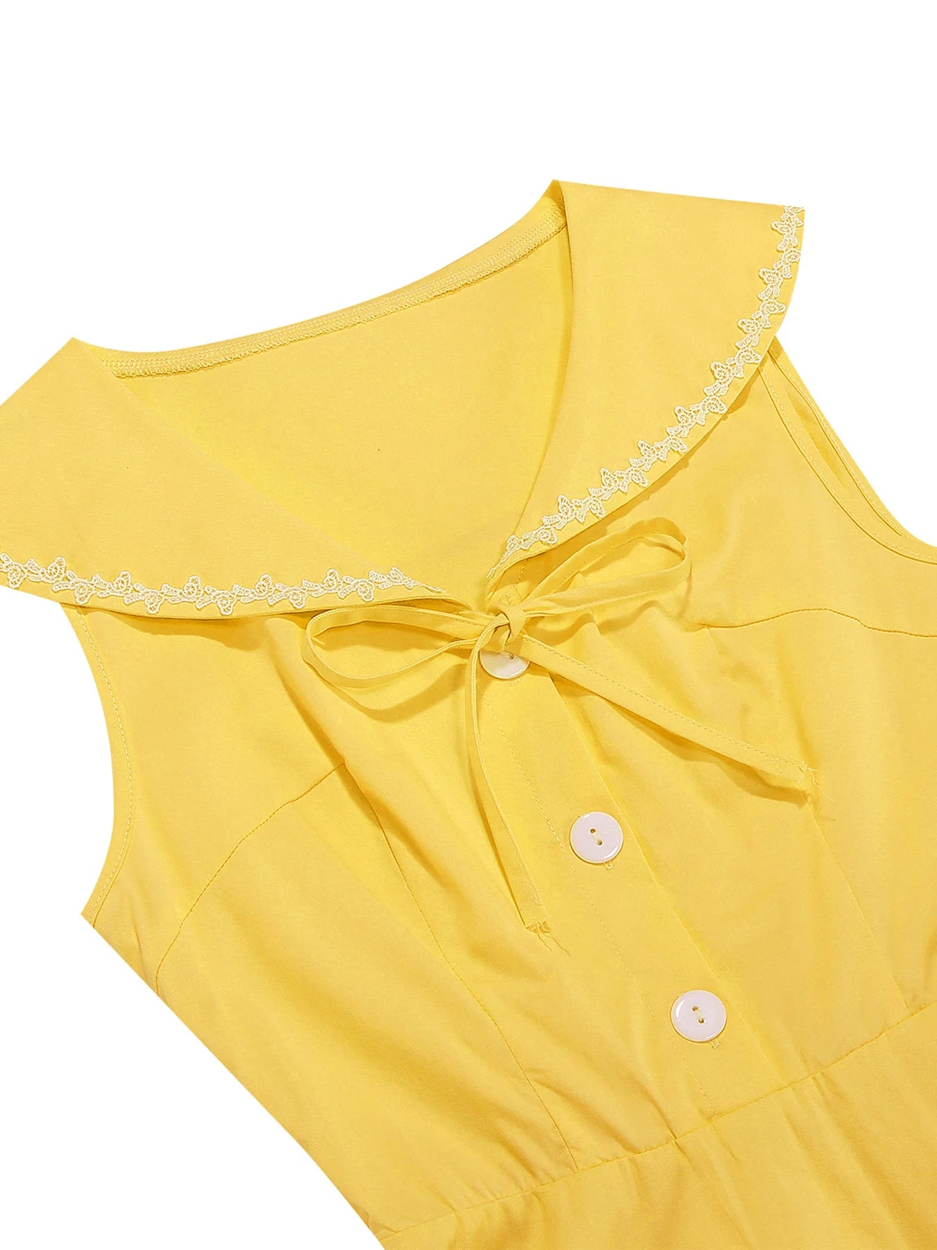 Sailor Collar Sleeveless Midi Dress with Button Front