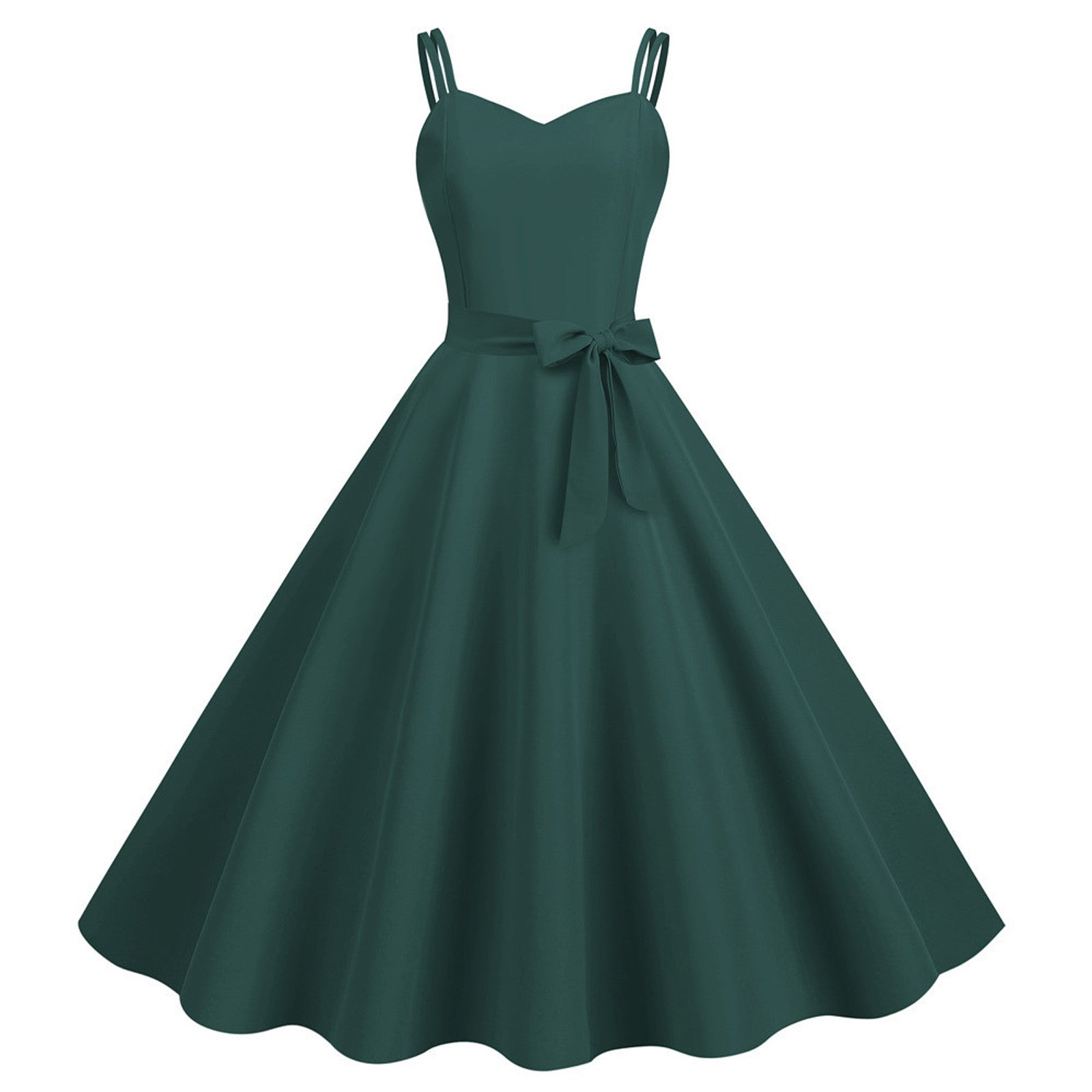 Sweetheart Neck Strappy Midi Dress with Waist Tie