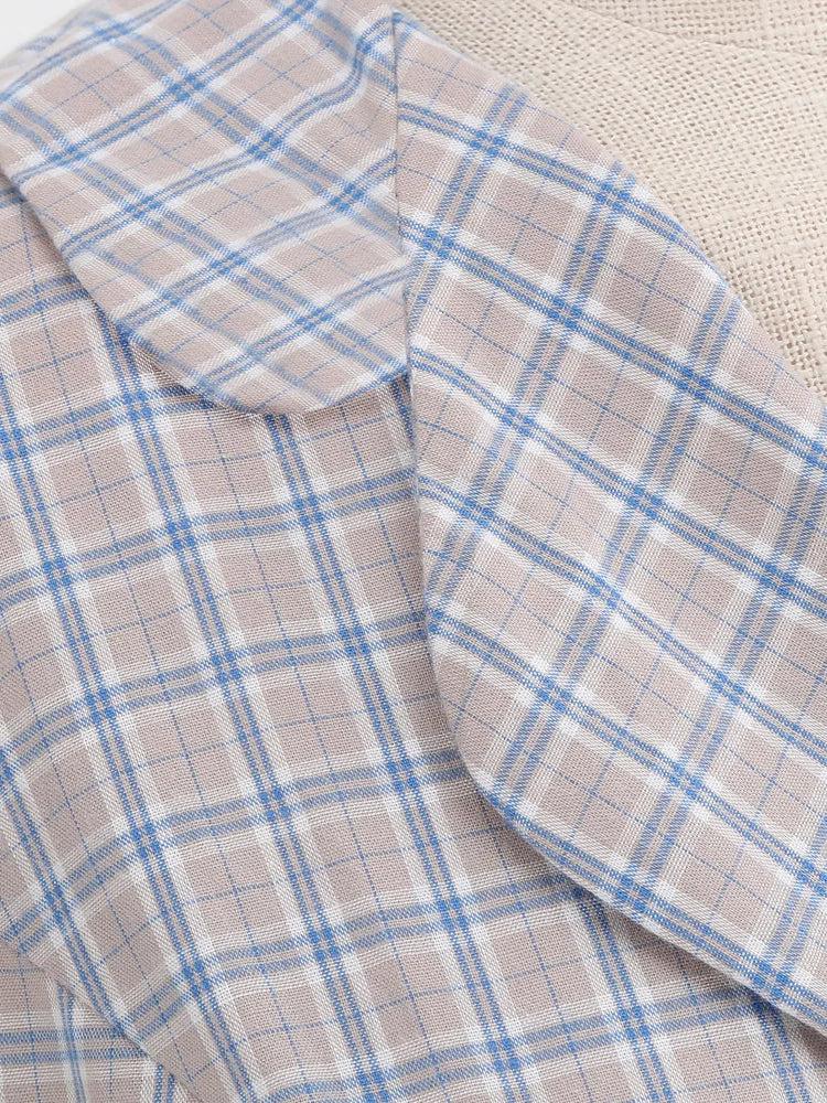 Plaid Wrap Collar Belted Fit & Flare Dress