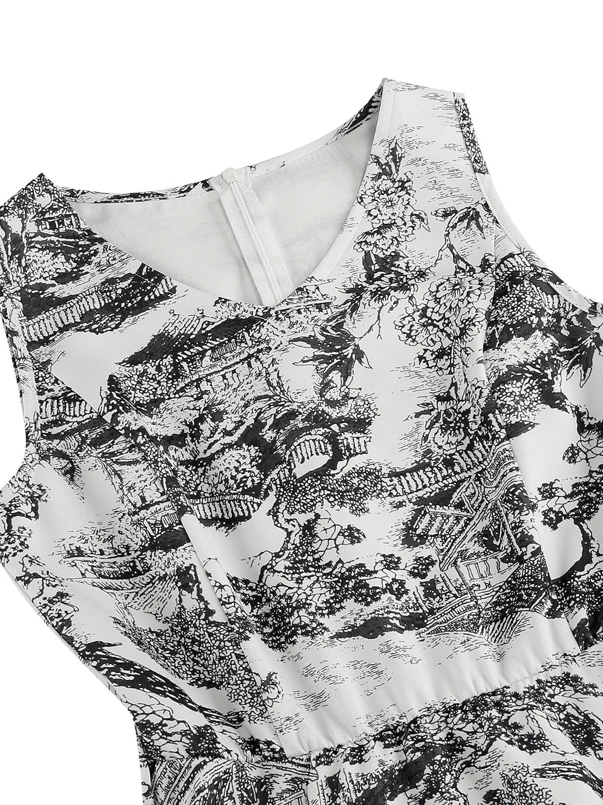 Scenic Print Belted Fit & Flare Dress