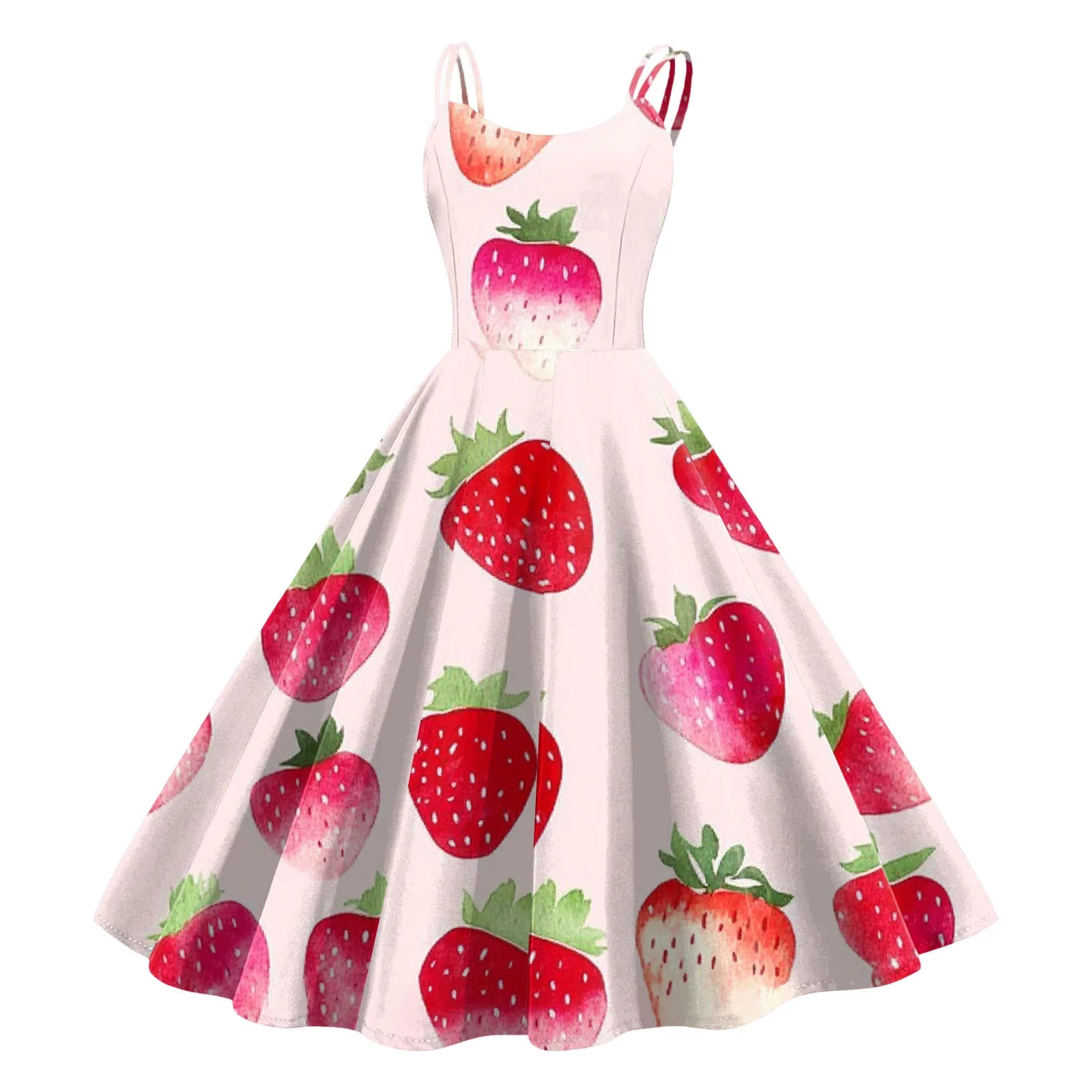 Sleeveless Fruit Print Fit and Flare Dress